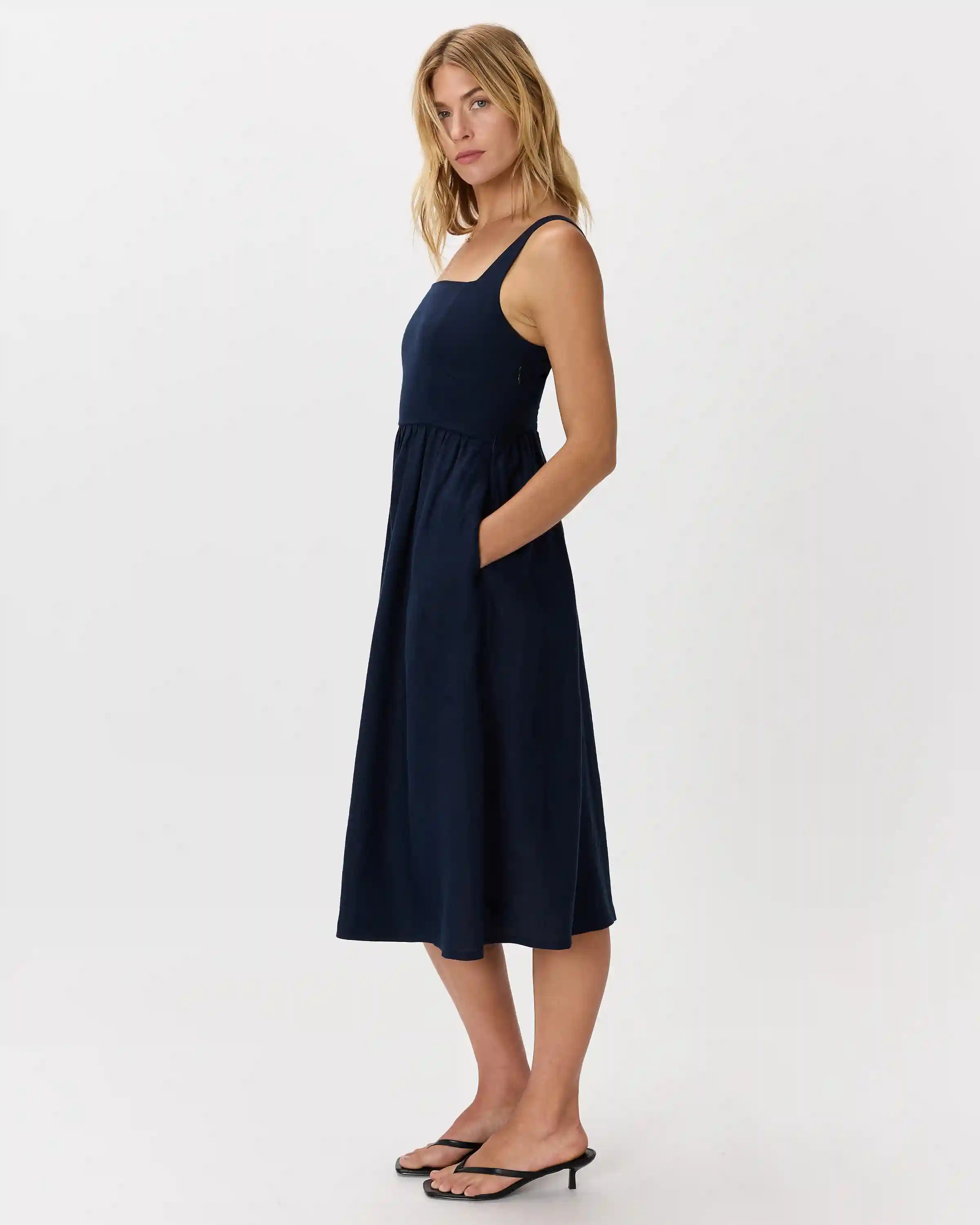 100% European Linen Fit & Flare Midi Dress