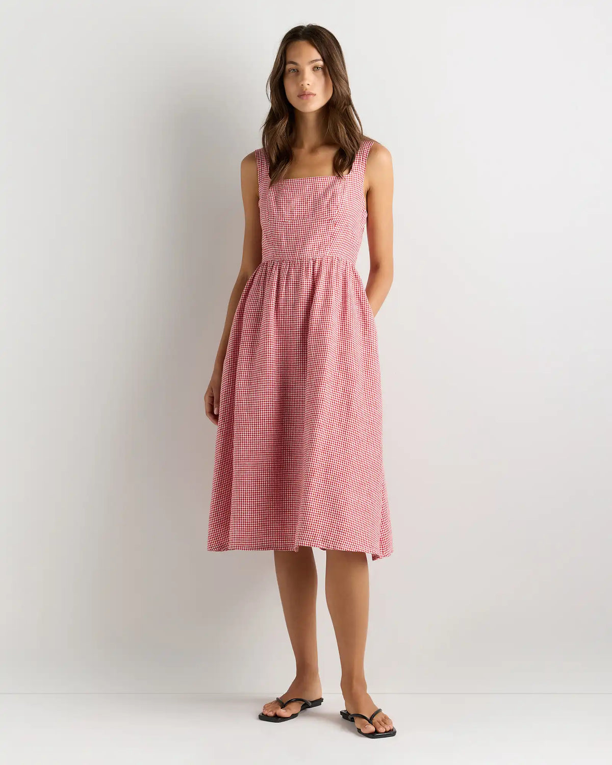 100% European Linen Fit & Flare Midi Dress