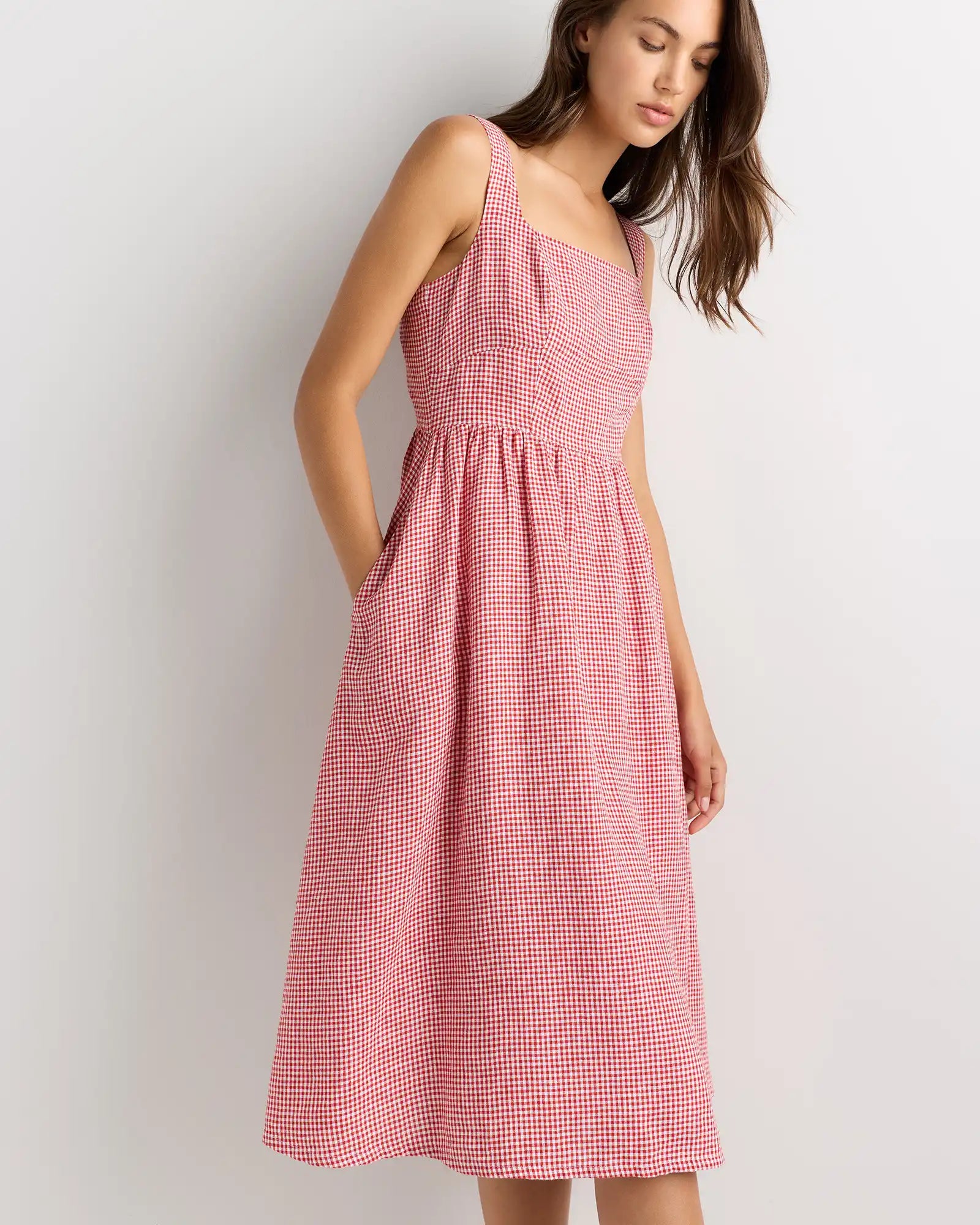 100% European Linen Fit & Flare Midi Dress