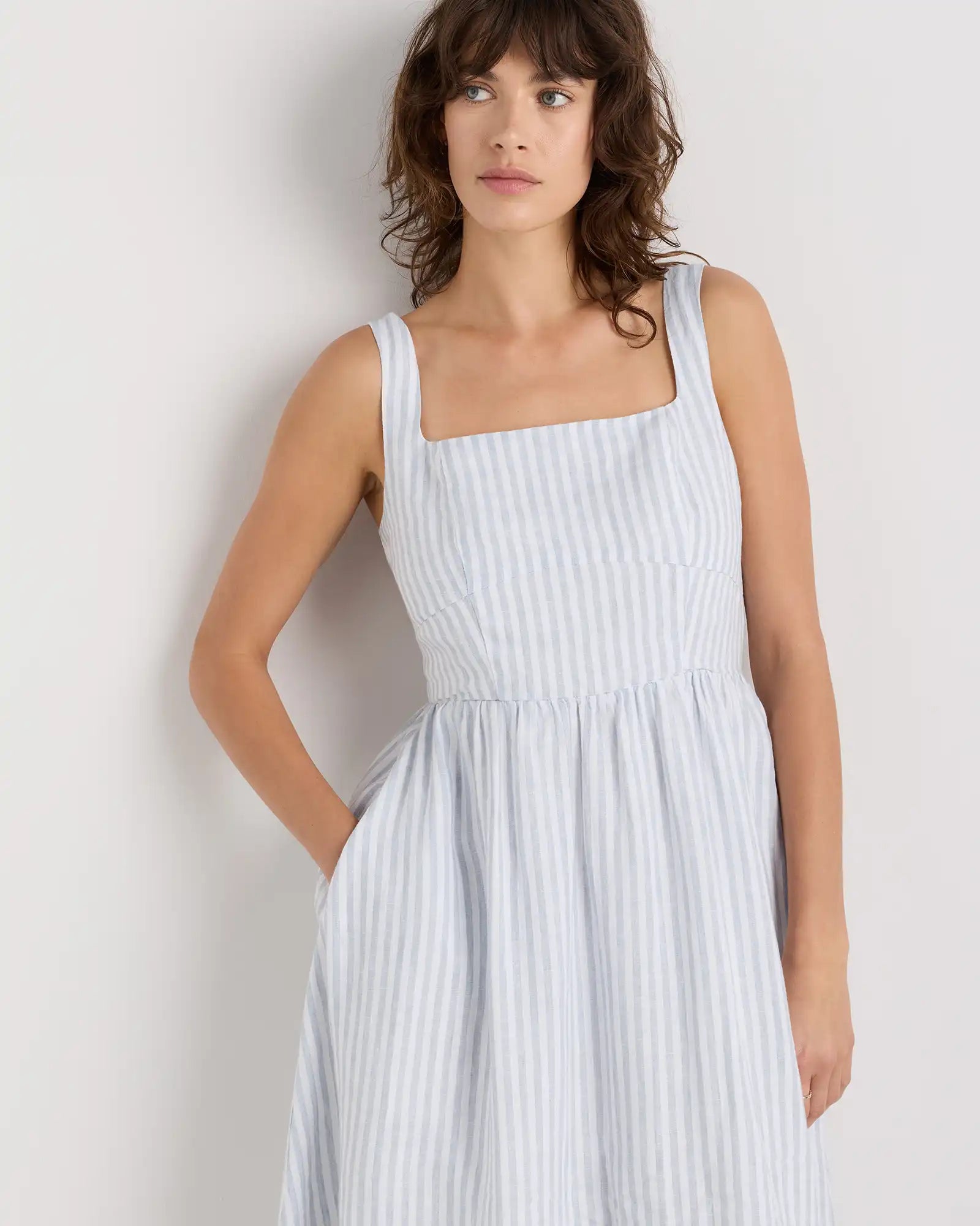 100% European Linen Fit & Flare Midi Dress
