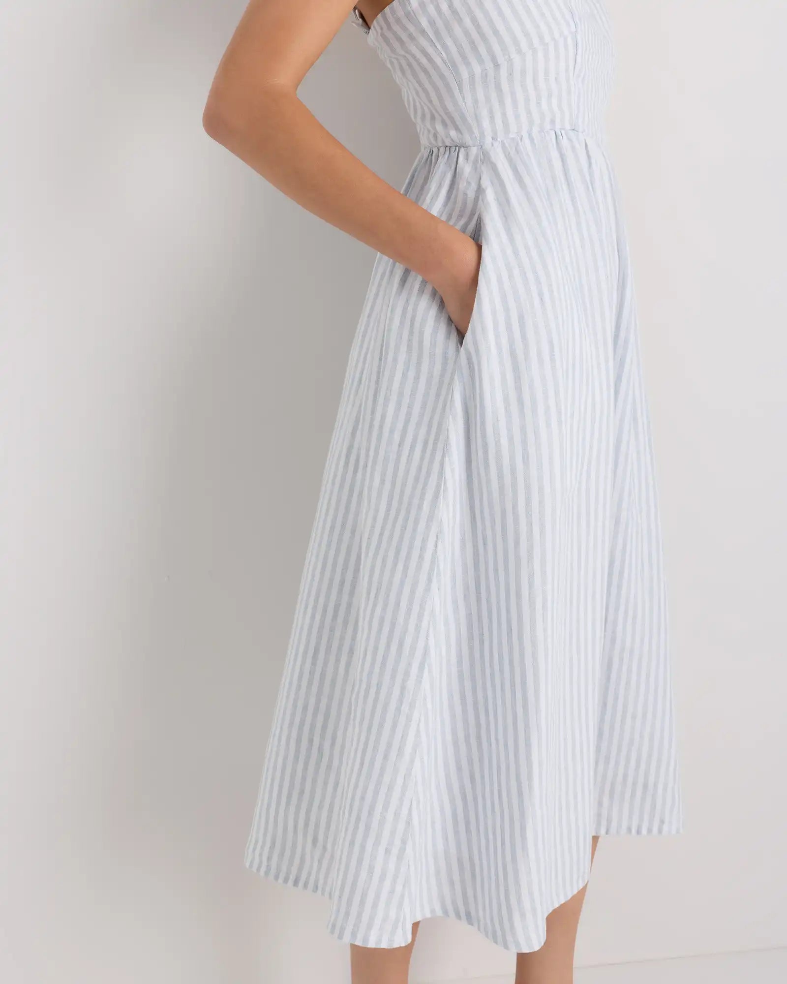 100% European Linen Fit & Flare Midi Dress
