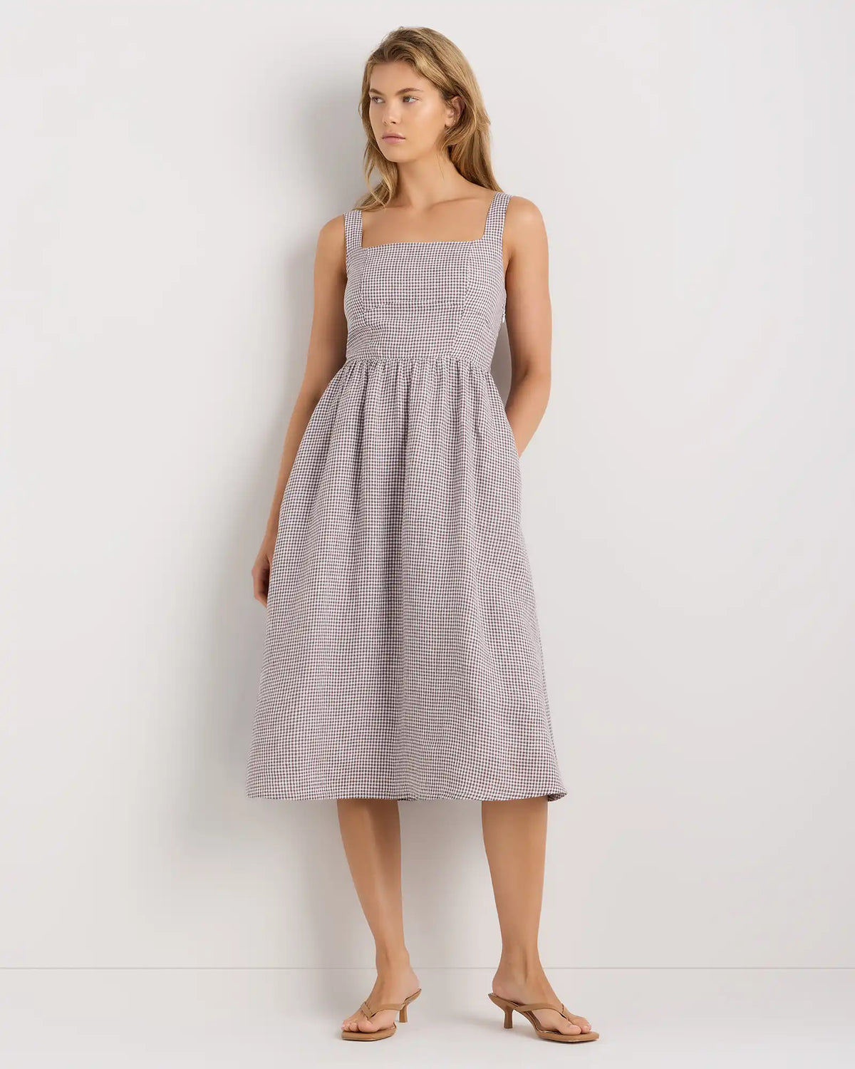 100% European Linen Fit & Flare Midi Dress