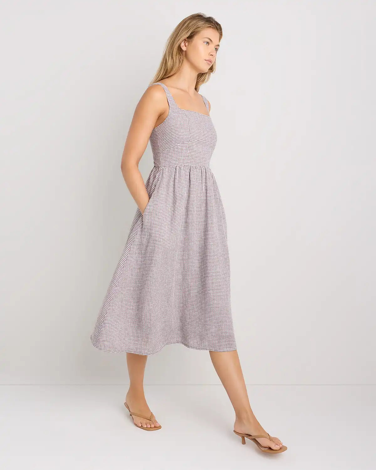 100% European Linen Fit & Flare Midi Dress