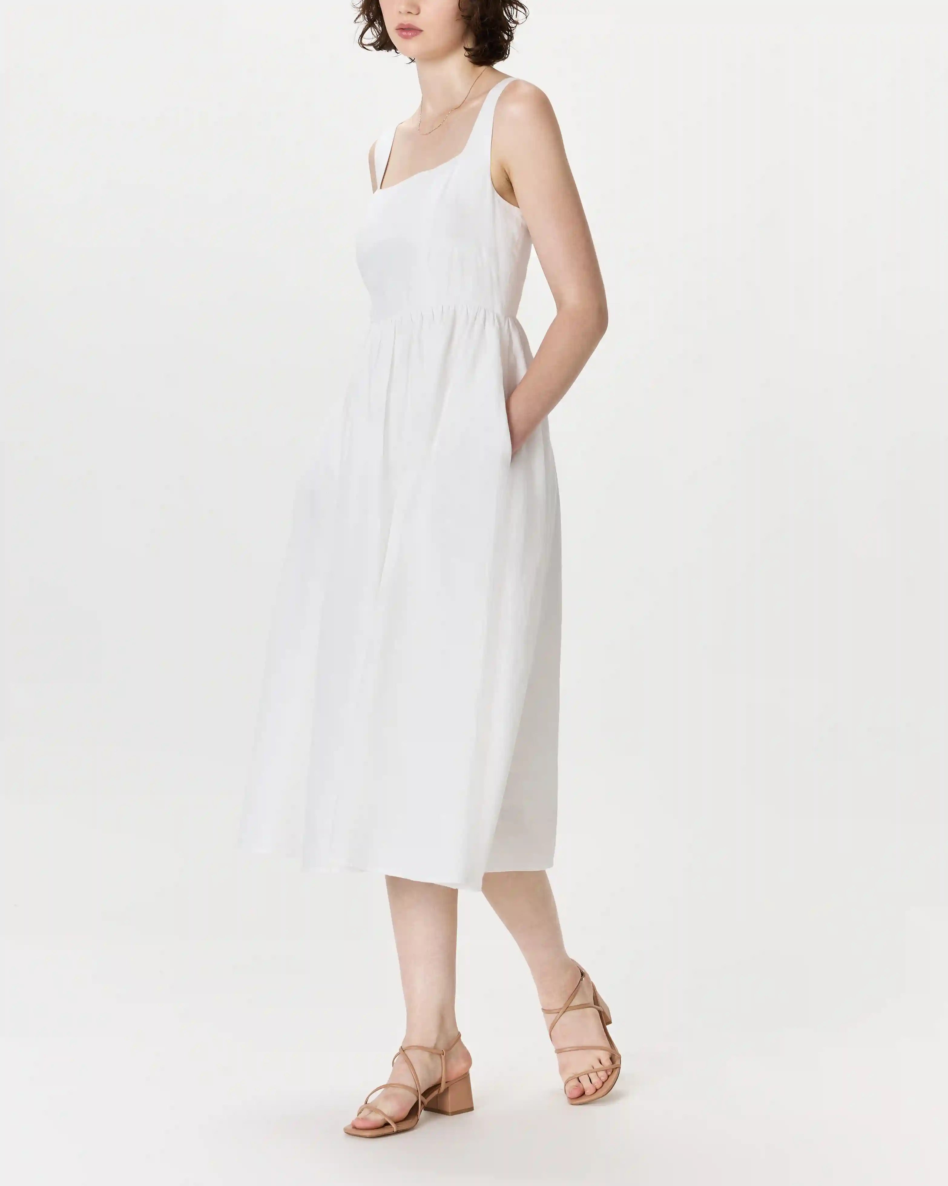100% European Linen Fit & Flare Midi Dress