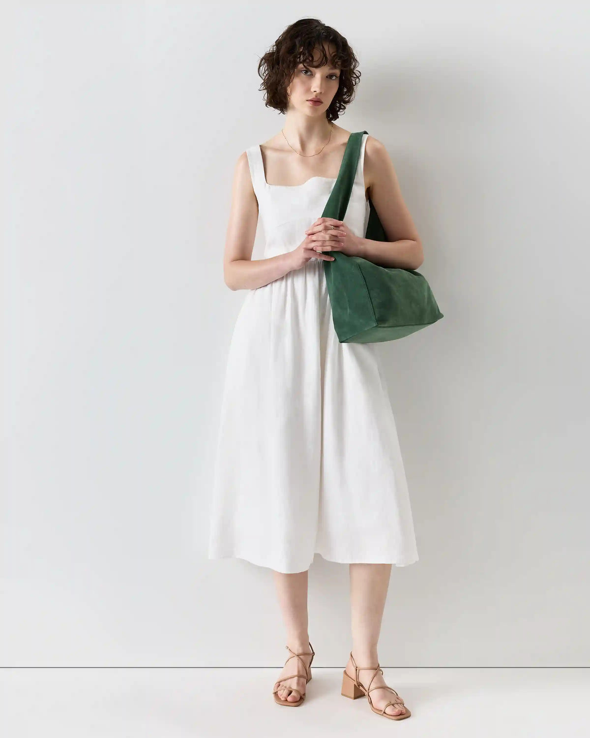 100% European Linen Fit & Flare Midi Dress