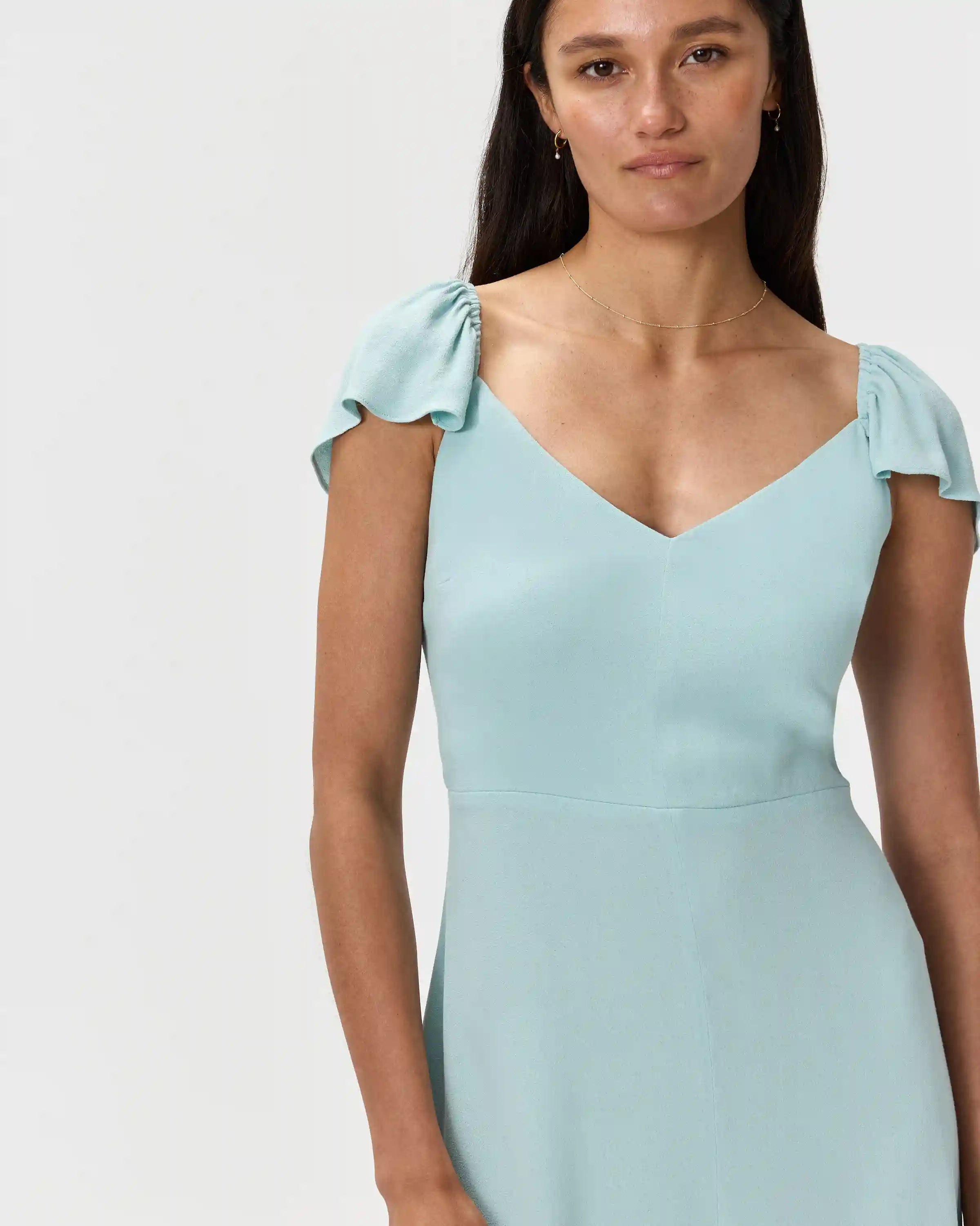 Lightweight Crepe Flutter Sleeve Midi Dress
