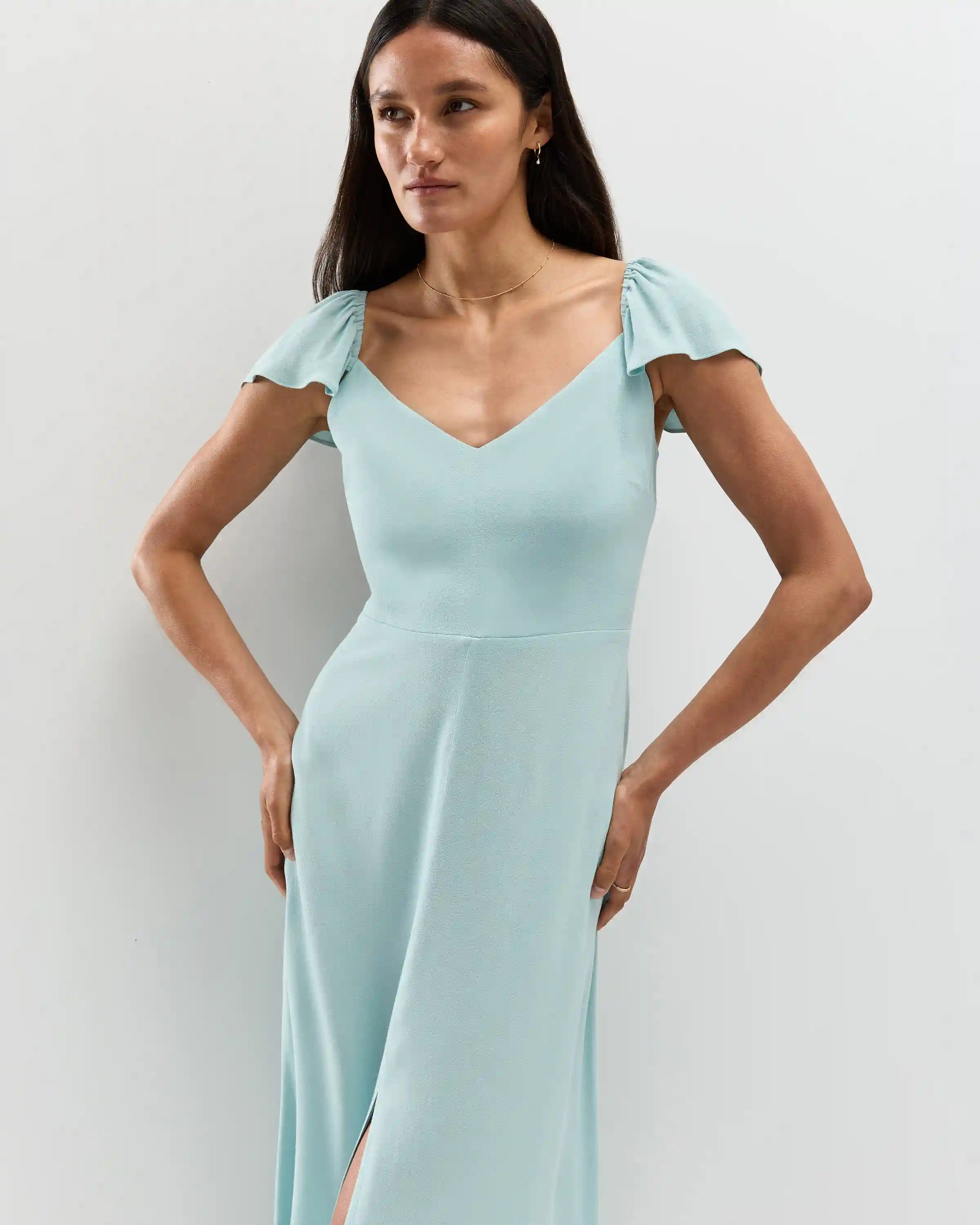 Lightweight Crepe Flutter Sleeve Midi Dress