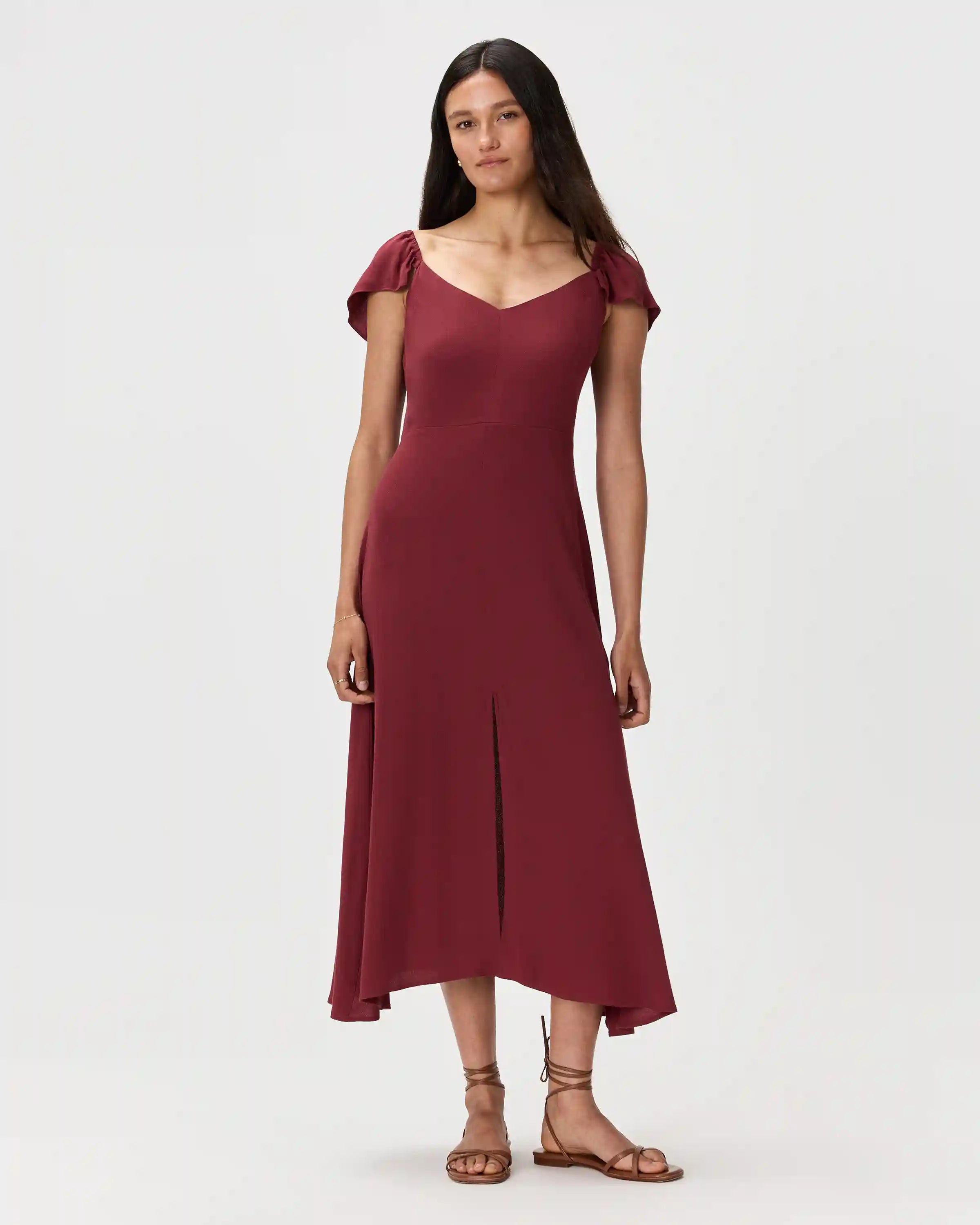 Lightweight Crepe Flutter Sleeve Midi Dress