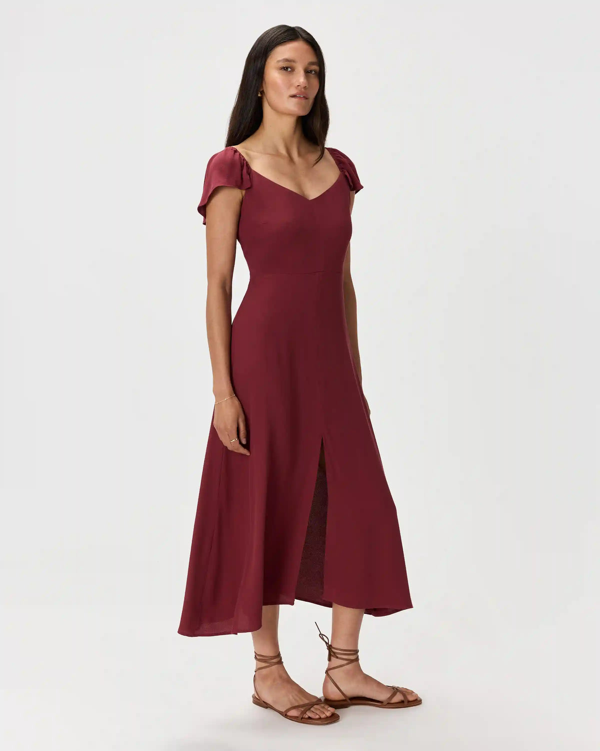 Lightweight Crepe Flutter Sleeve Midi Dress