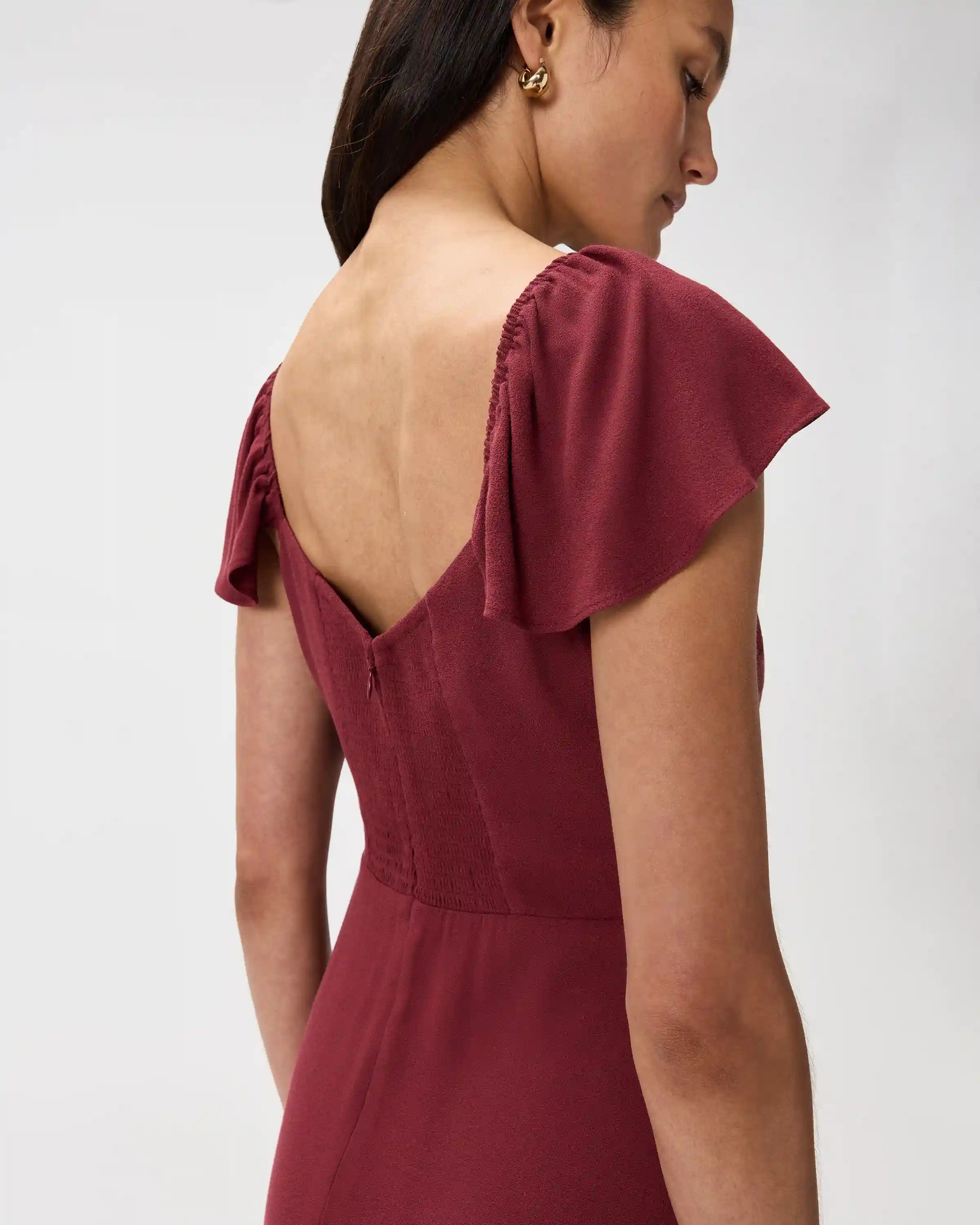 Lightweight Crepe Flutter Sleeve Midi Dress