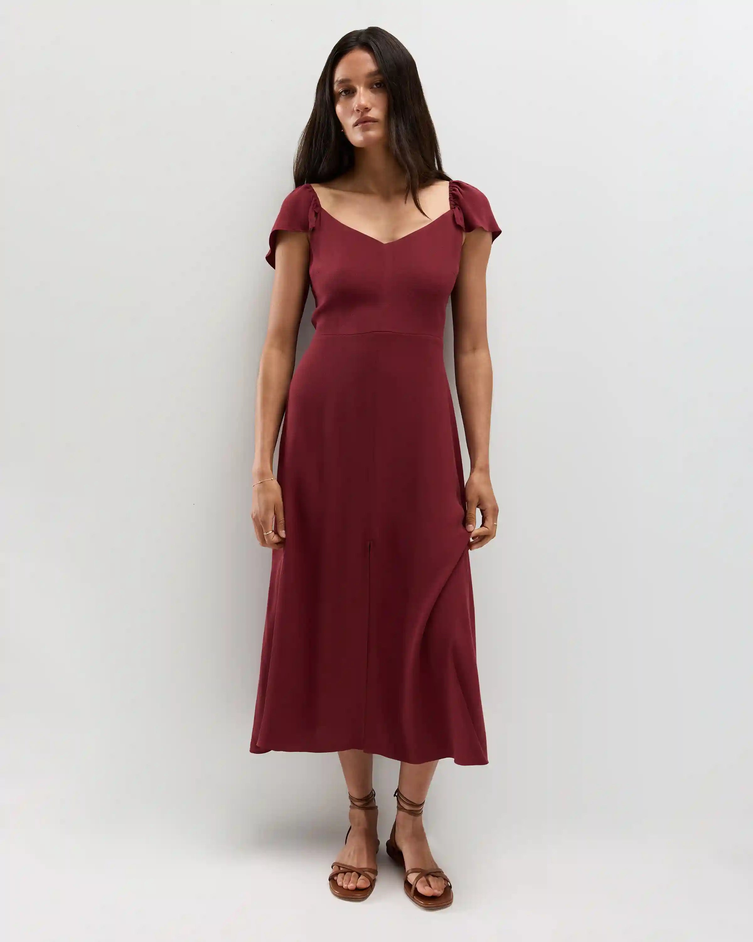 Lightweight Crepe Flutter Sleeve Midi Dress