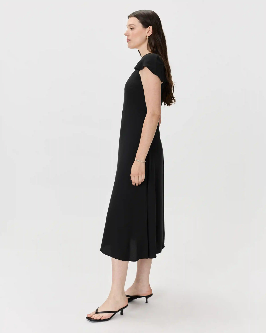 Lightweight Crepe Flutter Sleeve Midi Dress