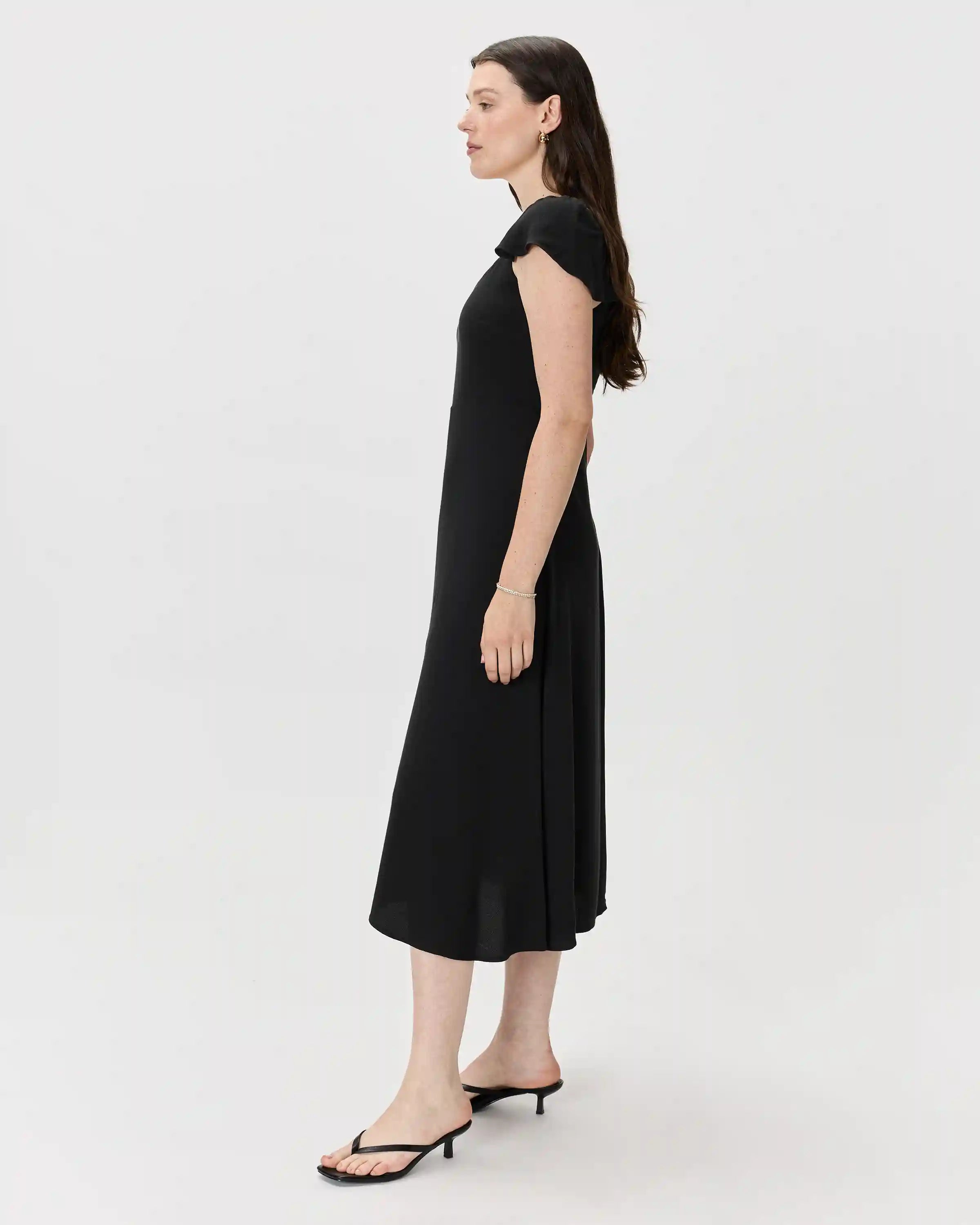 Lightweight Crepe Flutter Sleeve Midi Dress