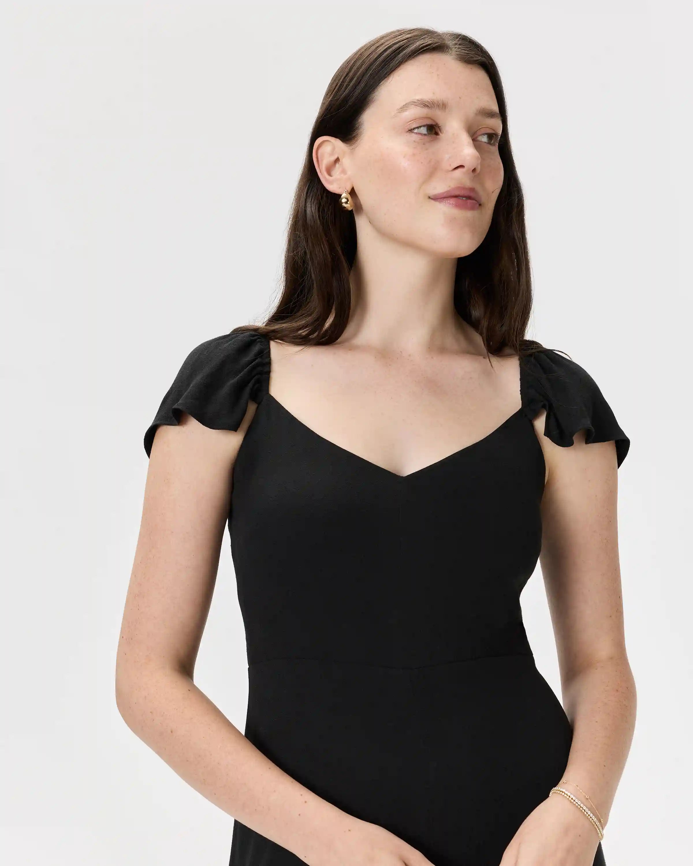 Lightweight Crepe Flutter Sleeve Midi Dress