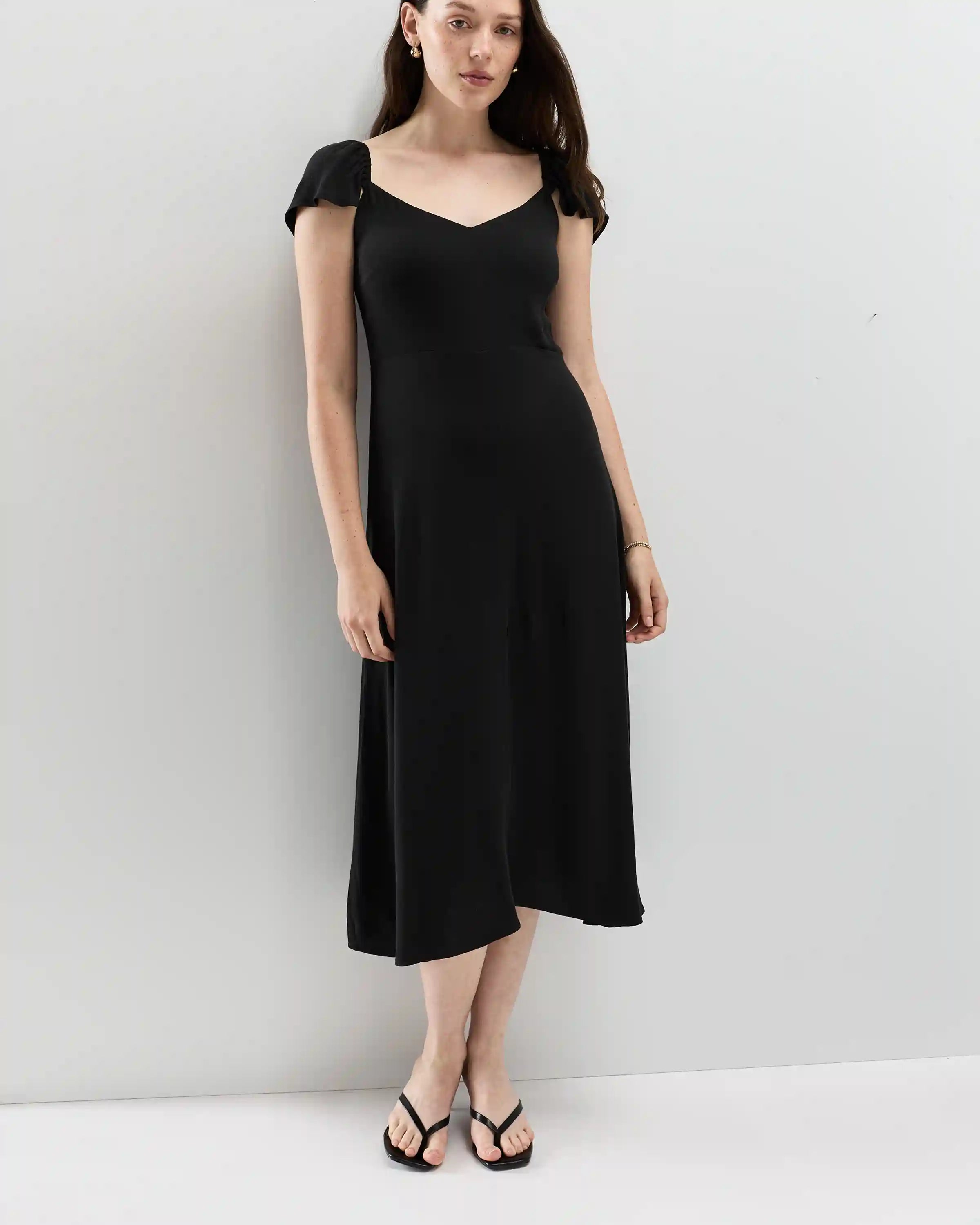 Lightweight Crepe Flutter Sleeve Midi Dress