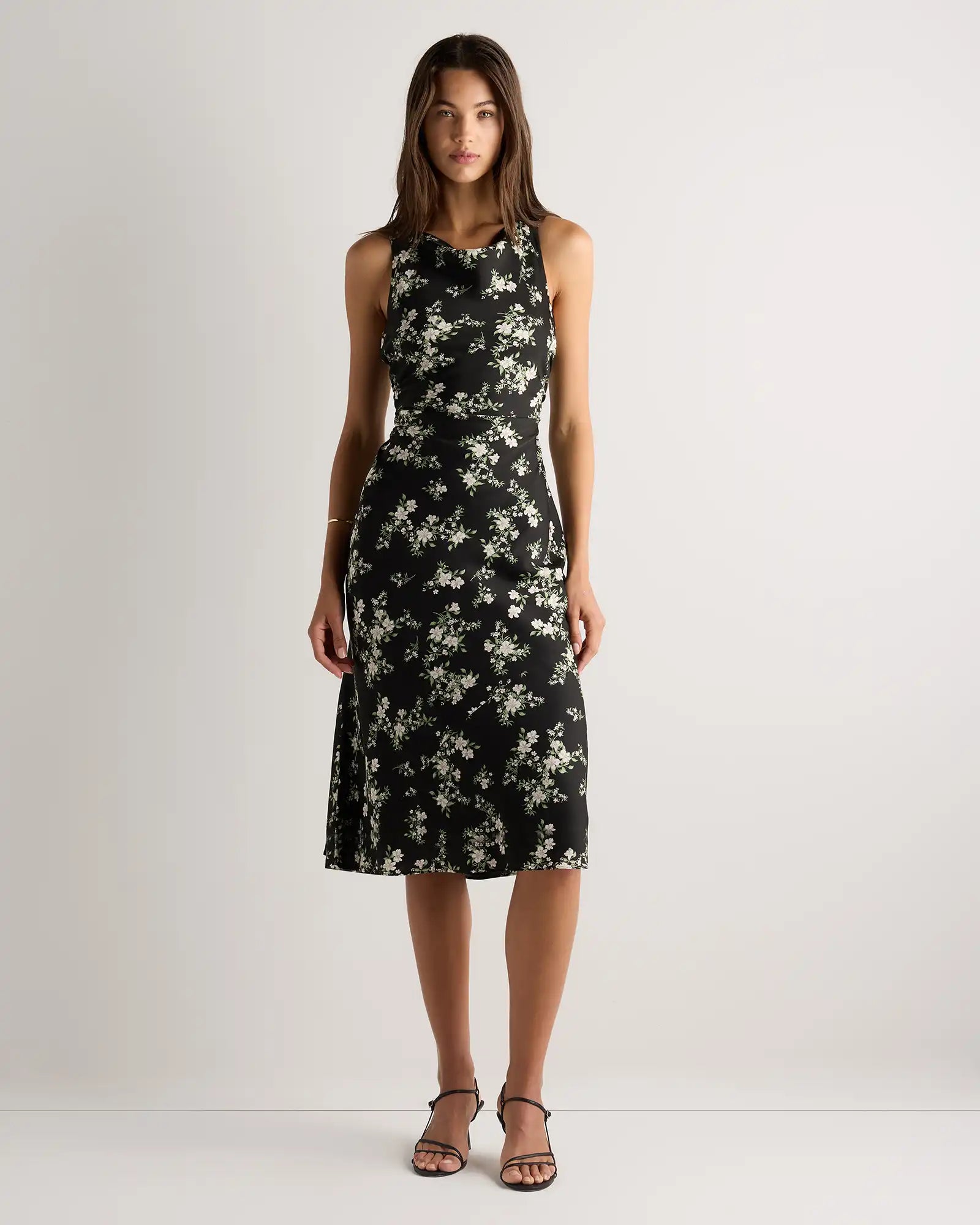 Washable Stretch Silk High Neck Midi Dress