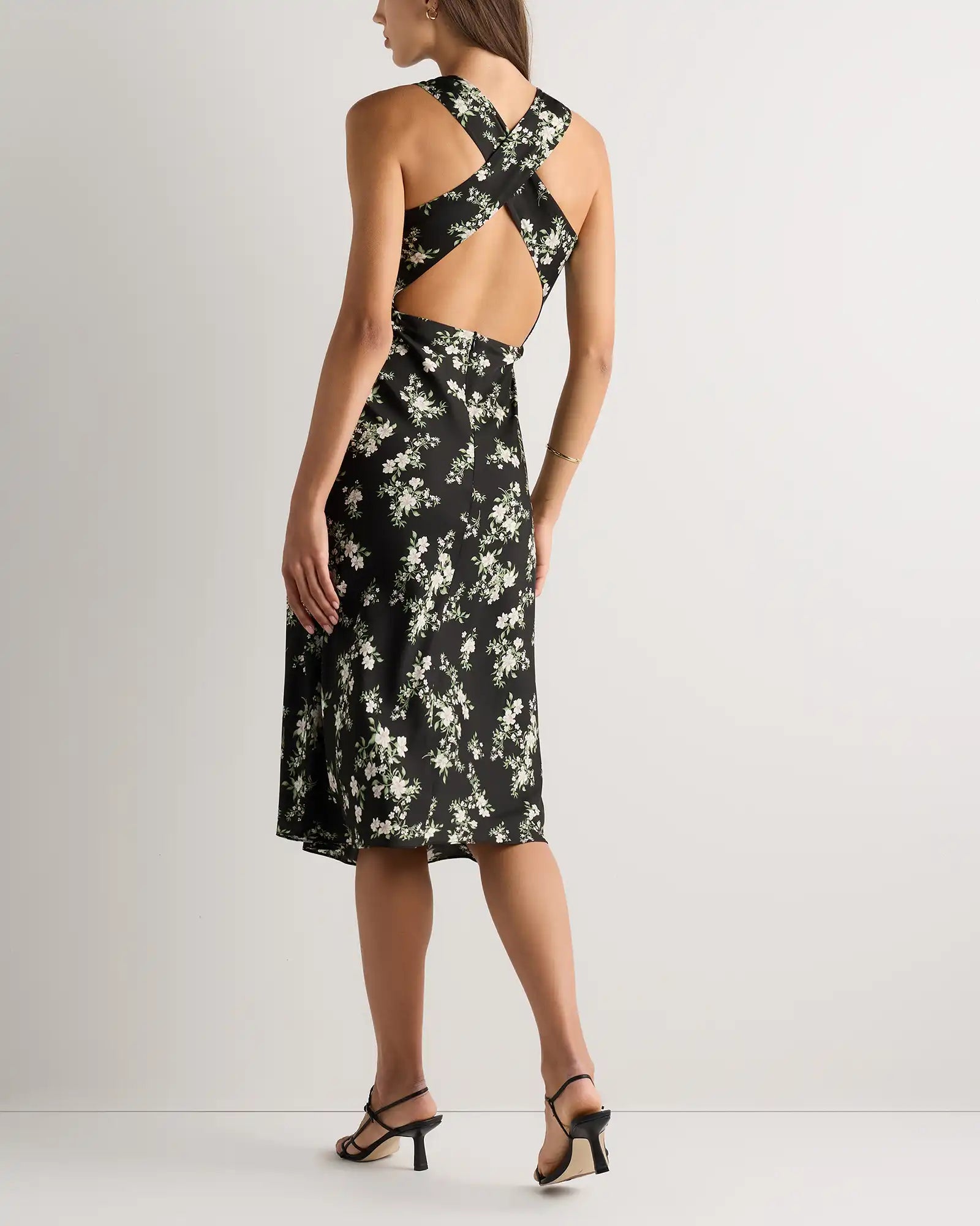 Washable Stretch Silk High Neck Midi Dress