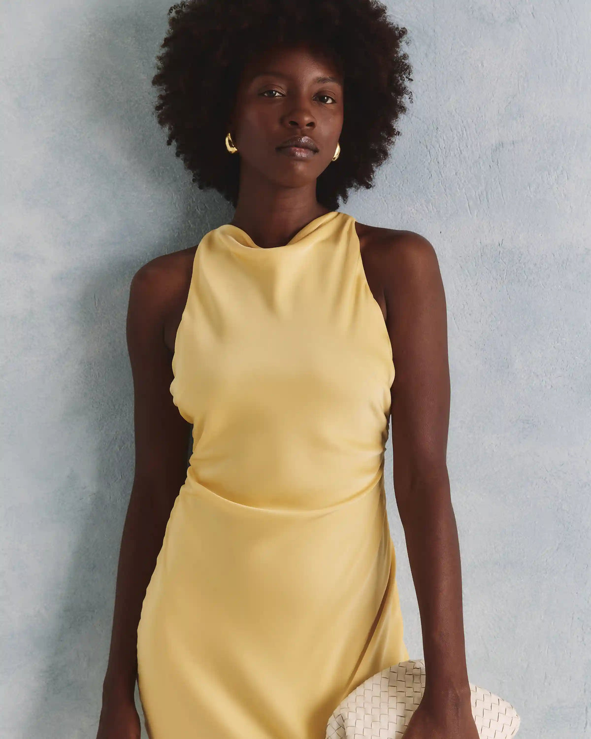 Washable Stretch Silk High Neck Midi Dress