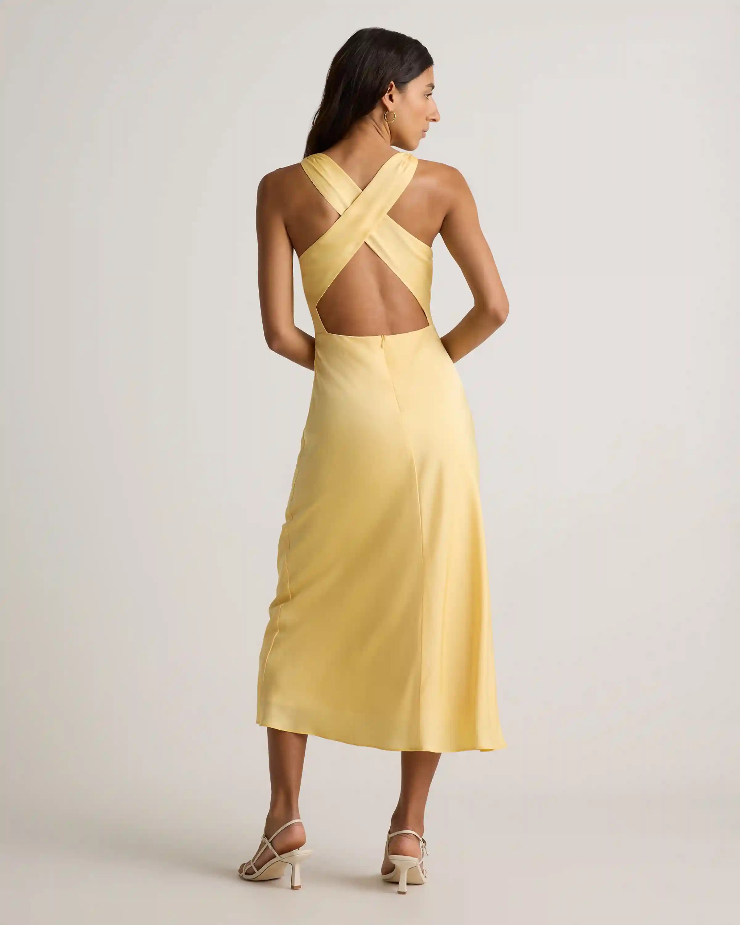Washable Stretch Silk High Neck Midi Dress