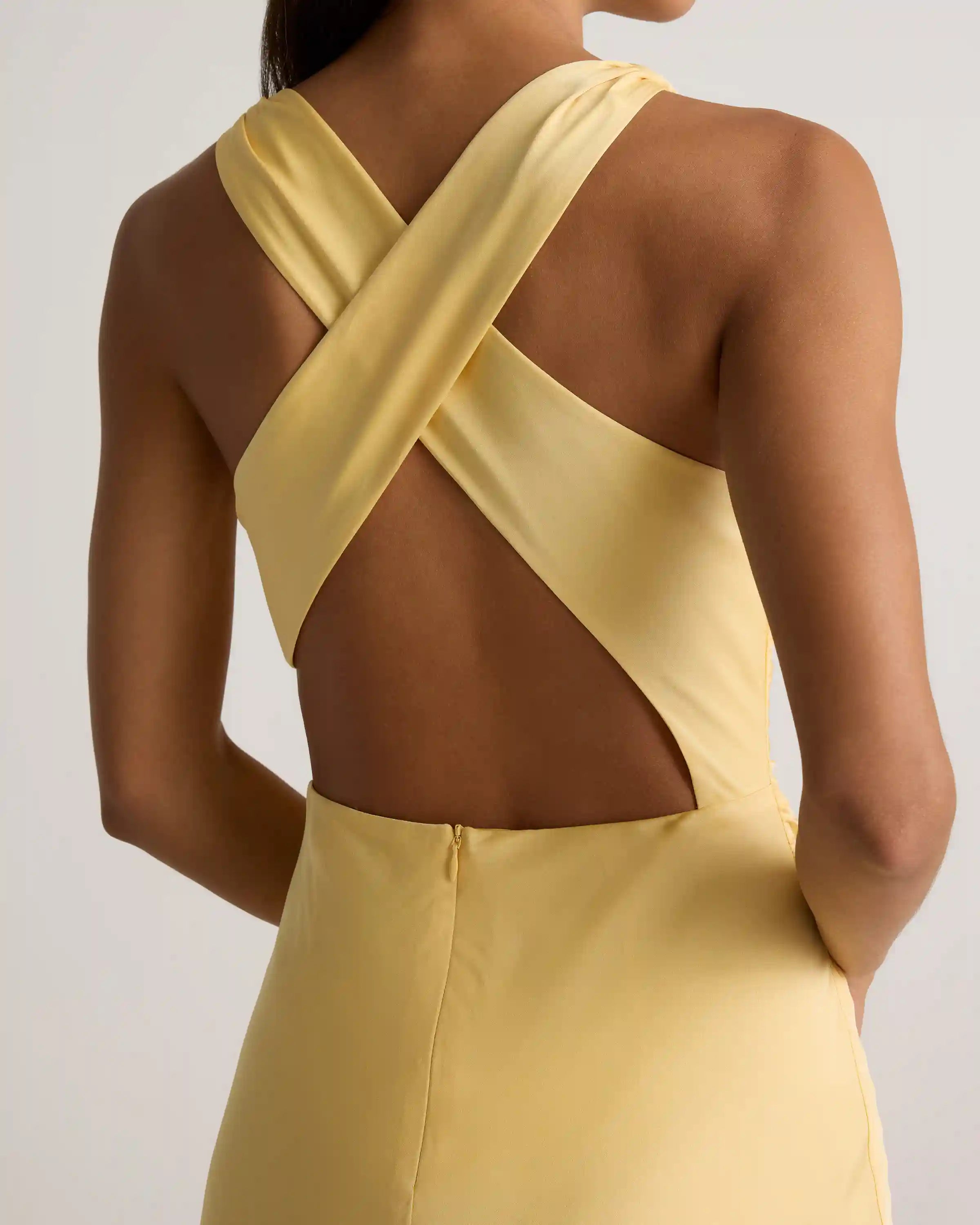 Washable Stretch Silk High Neck Midi Dress