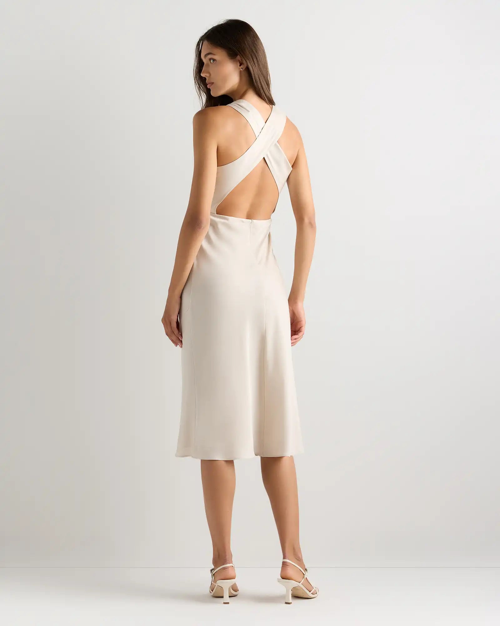 Washable Stretch Silk High Neck Midi Dress