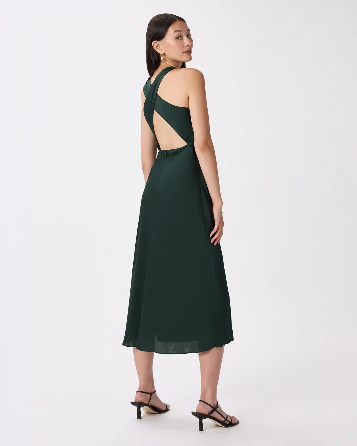 Washable Stretch Silk High Neck Midi Dress