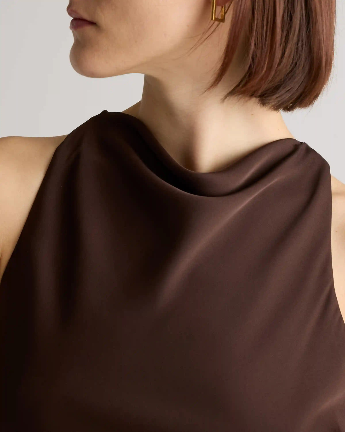 Washable Stretch Silk High Neck Midi Dress