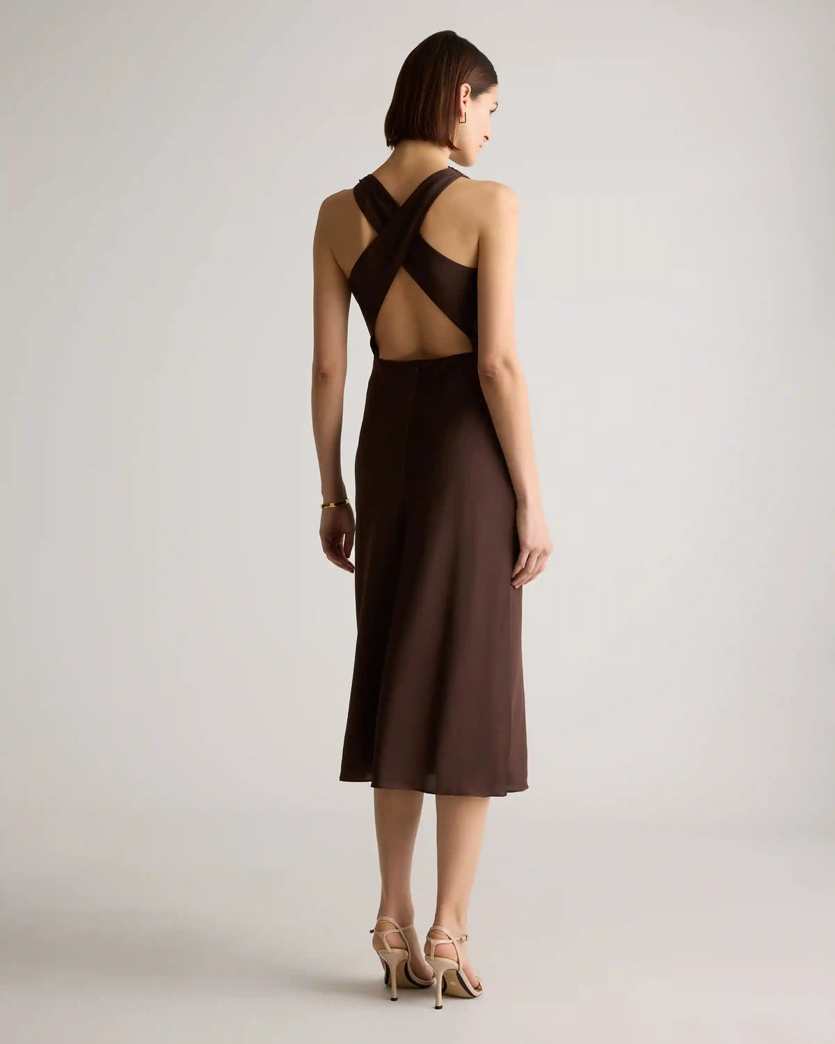Washable Stretch Silk High Neck Midi Dress