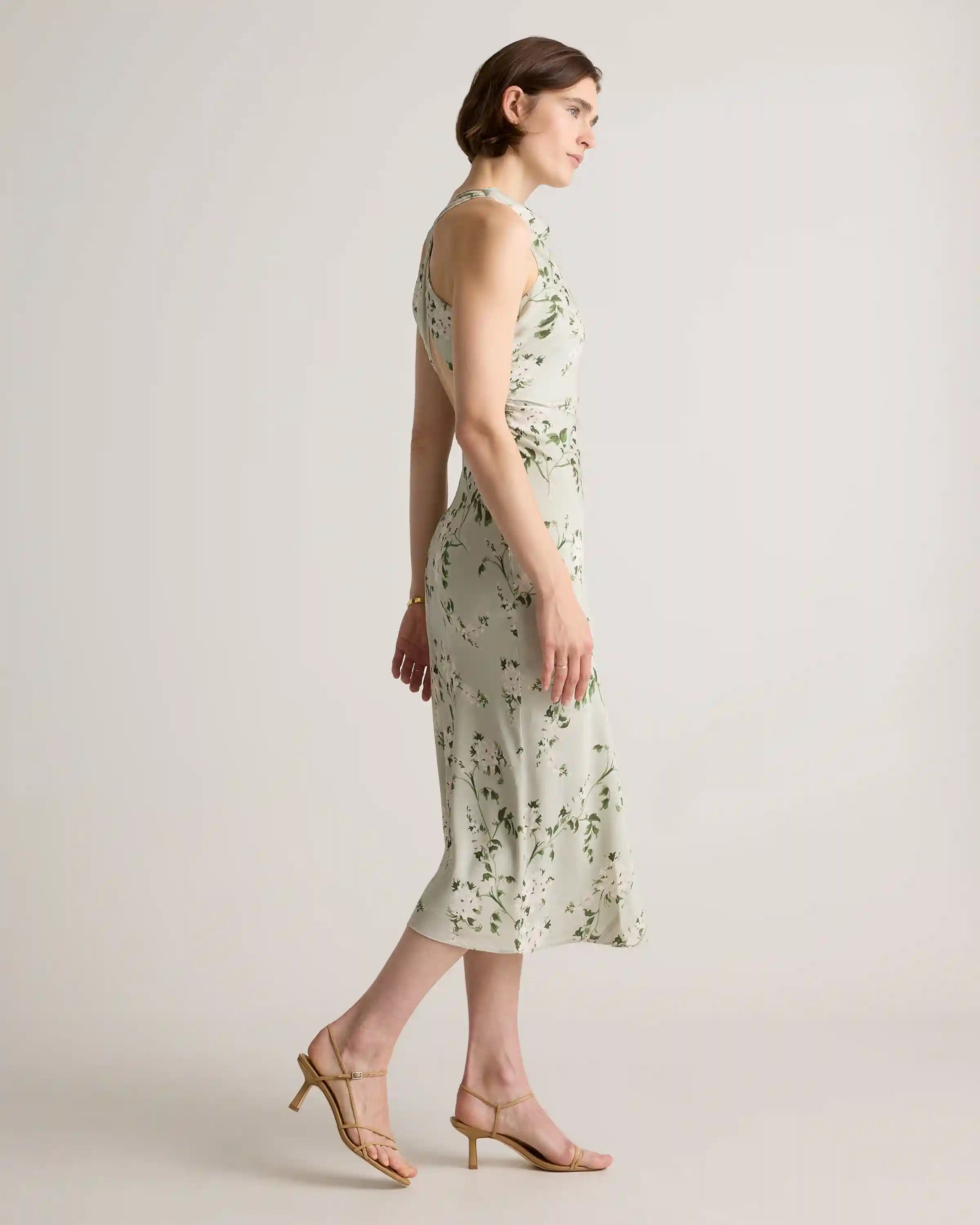 Washable Stretch Silk High Neck Midi Dress
