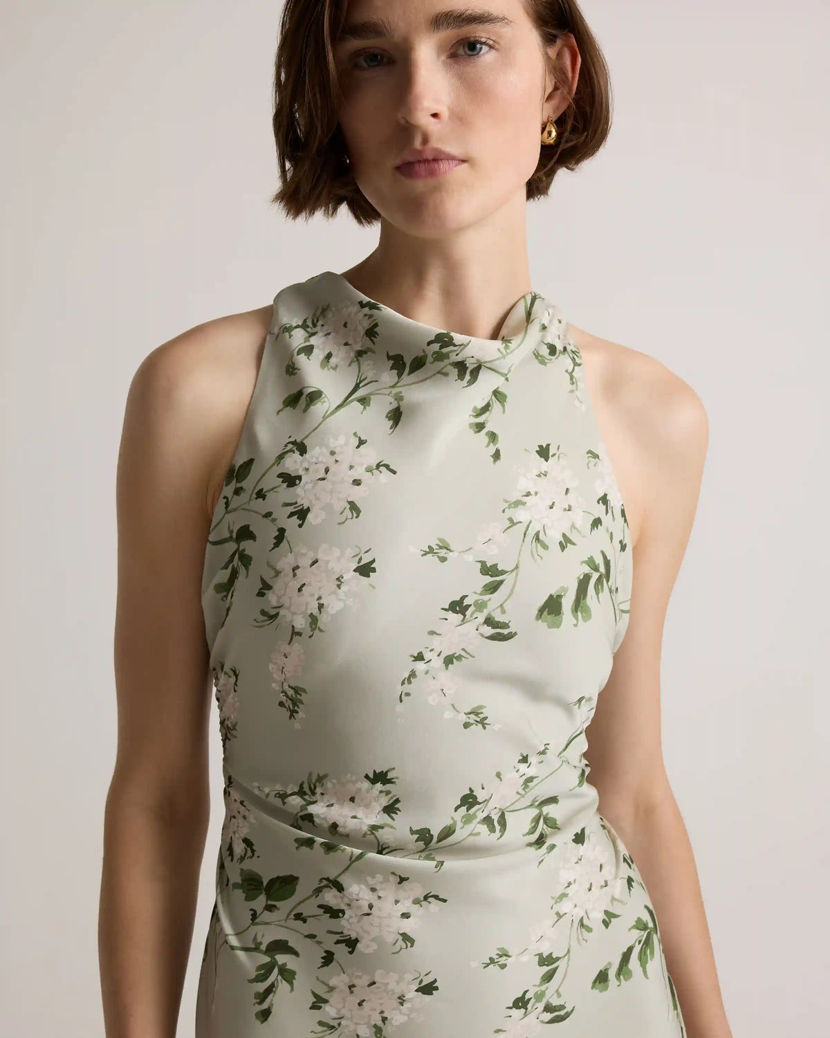 Washable Stretch Silk High Neck Midi Dress