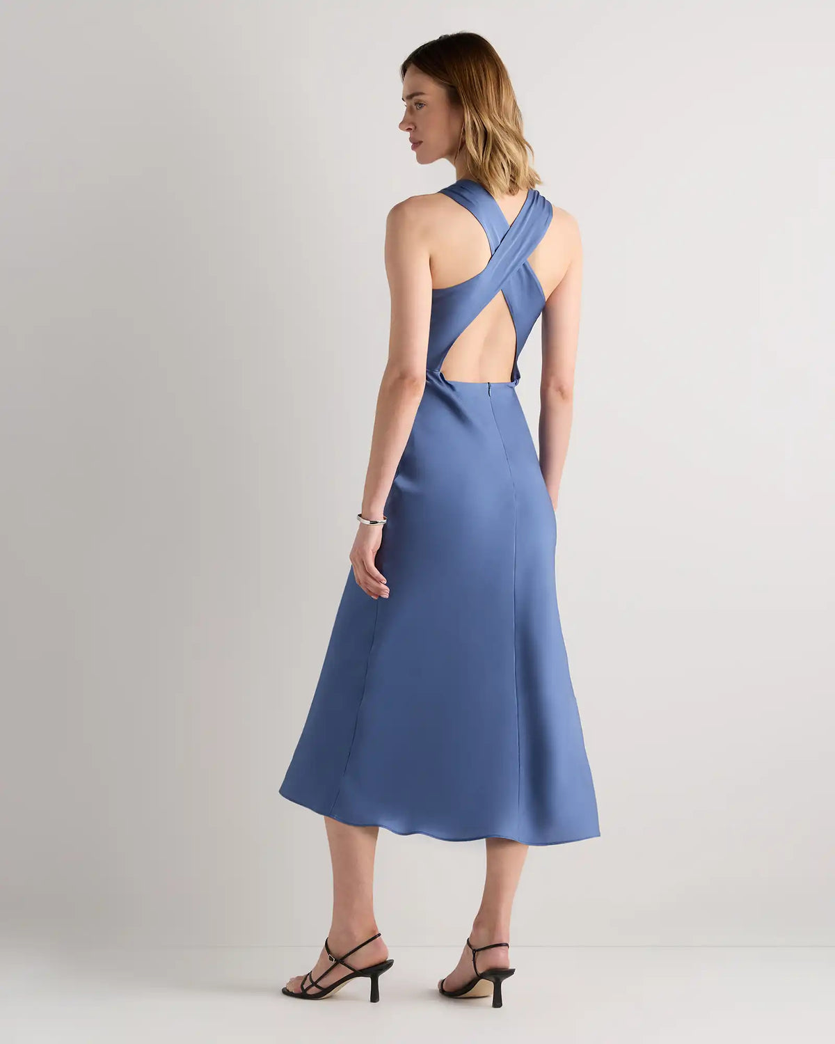 Washable Stretch Silk High Neck Midi Dress