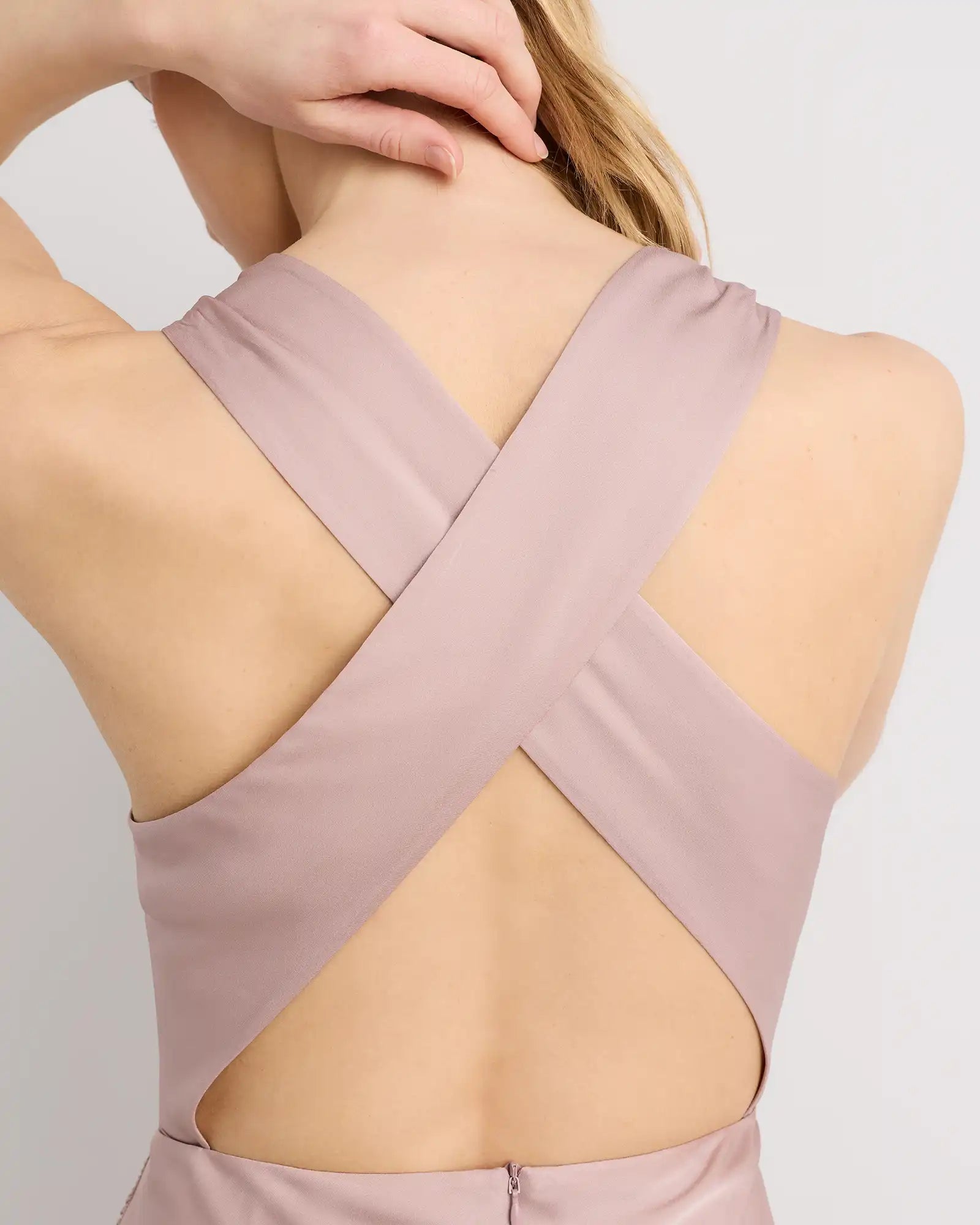 Washable Stretch Silk High Neck Midi Dress