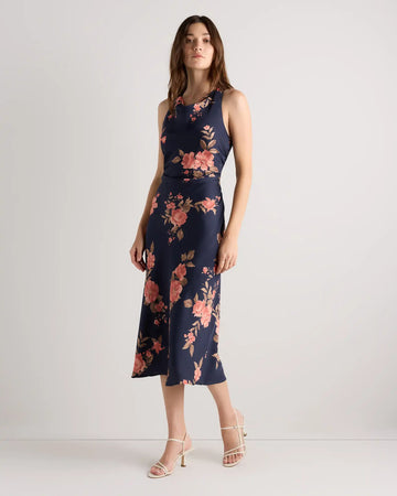 Washable Stretch Silk High Neck Midi Dress