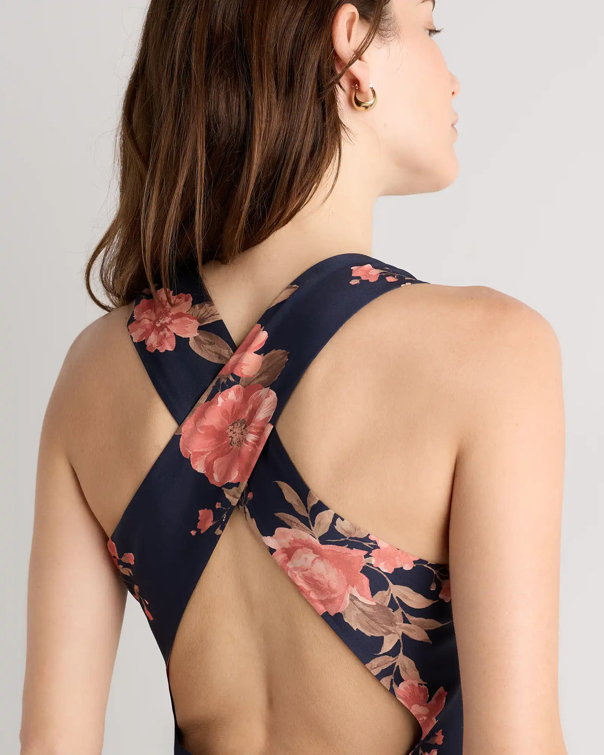 Washable Stretch Silk High Neck Midi Dress