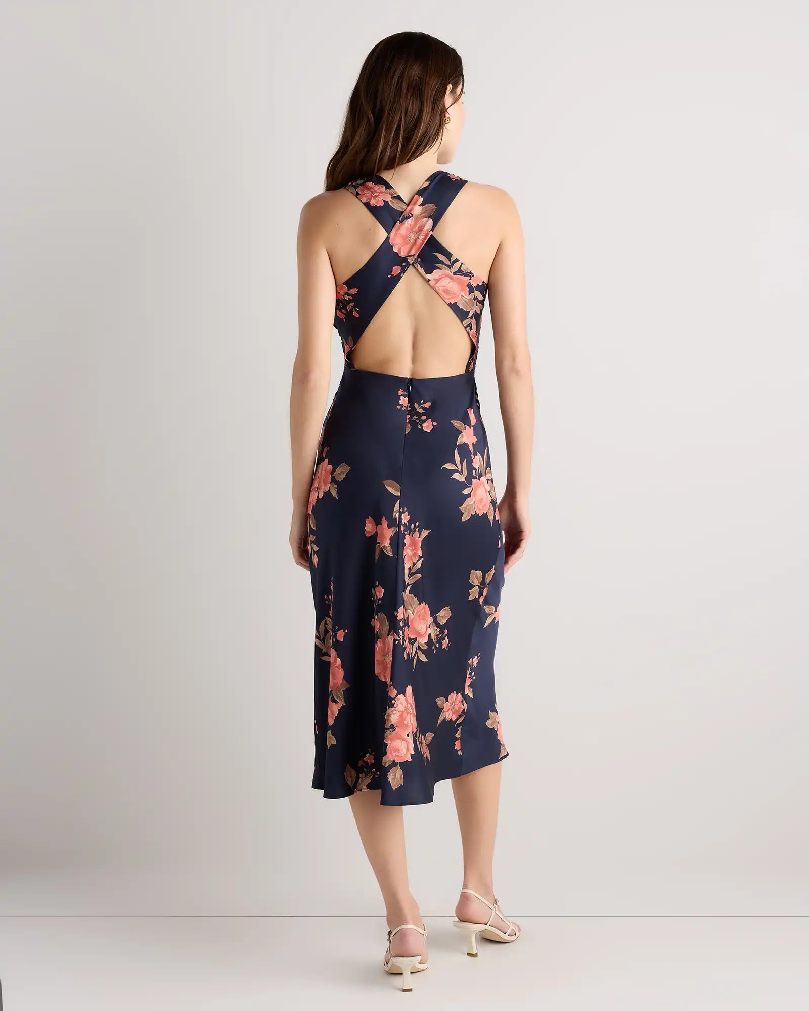 Washable Stretch Silk High Neck Midi Dress