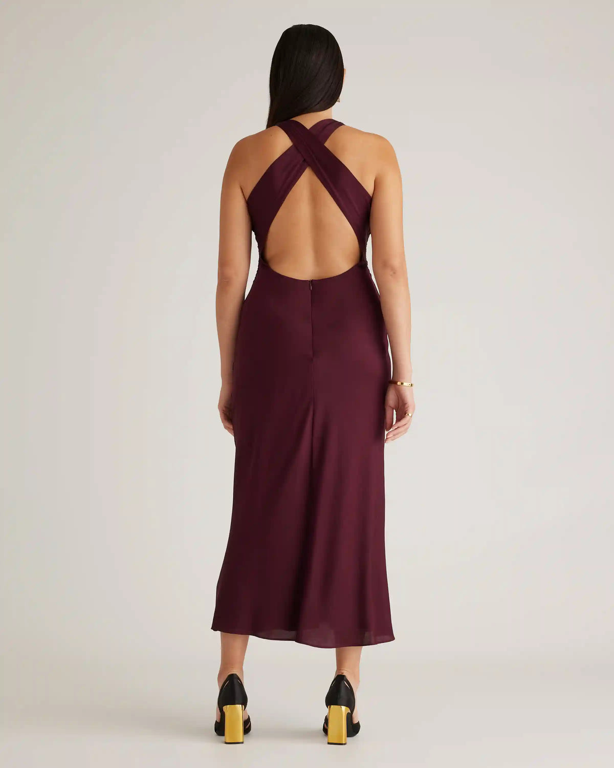 Washable Stretch Silk High Neck Midi Dress