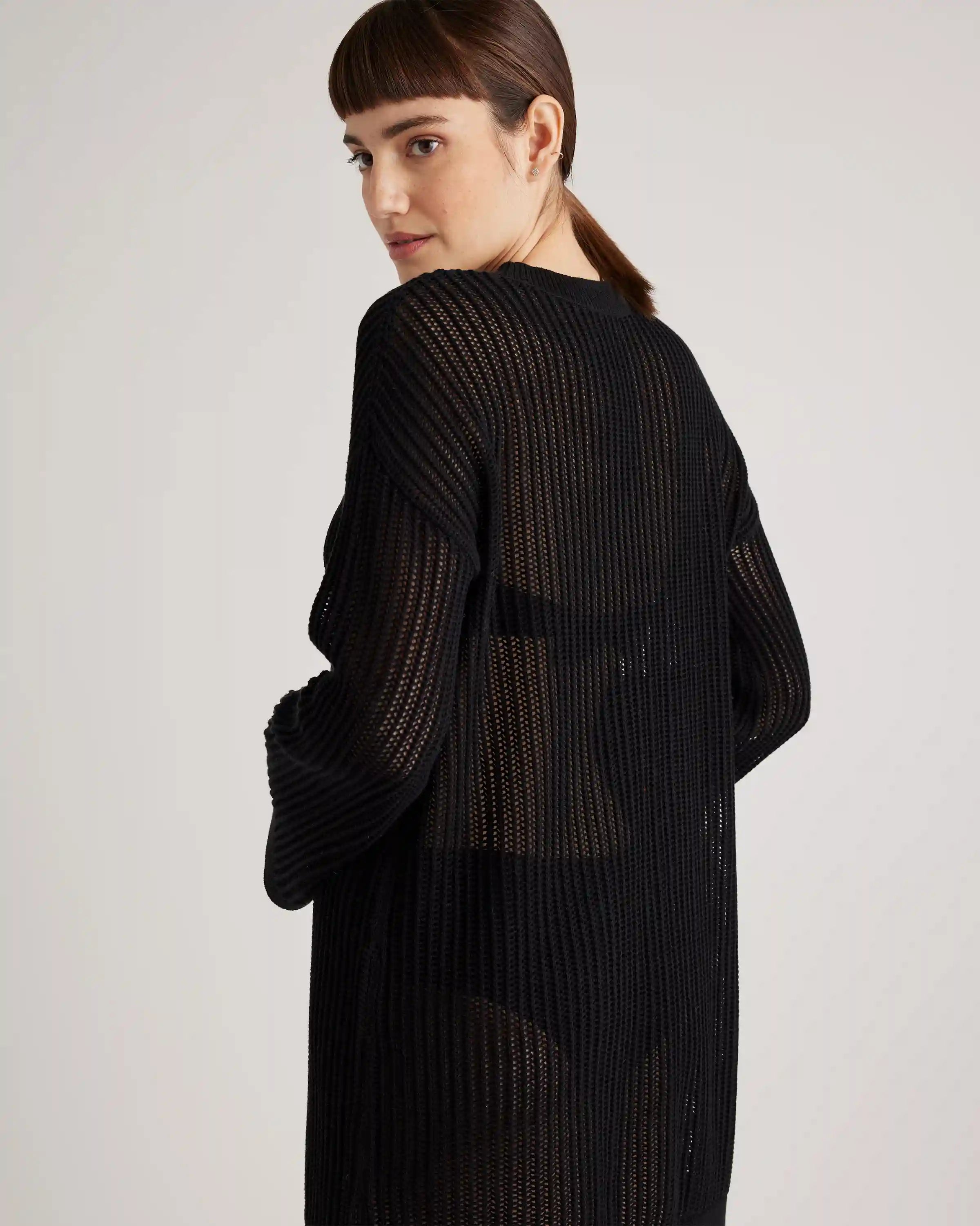100% Organic Cotton Open-Knit Long Sleeve Cover-Up Mini Dress