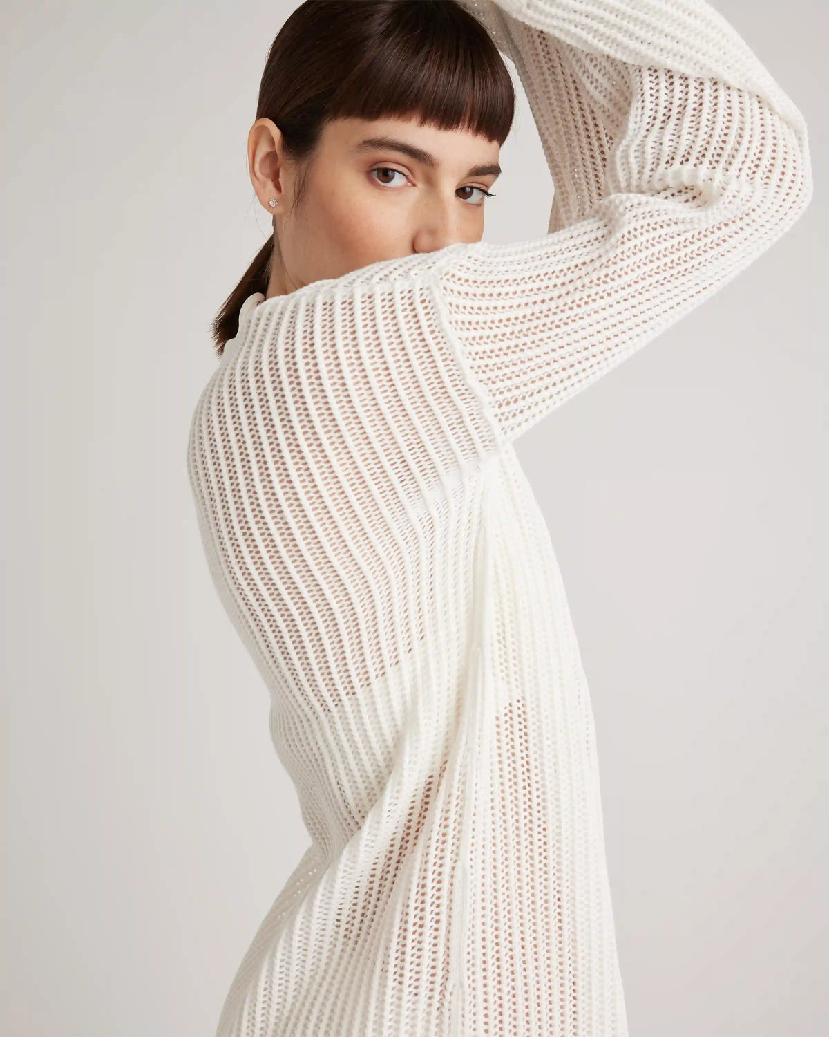 100% Organic Cotton Open-Knit Long Sleeve Cover-Up Mini Dress