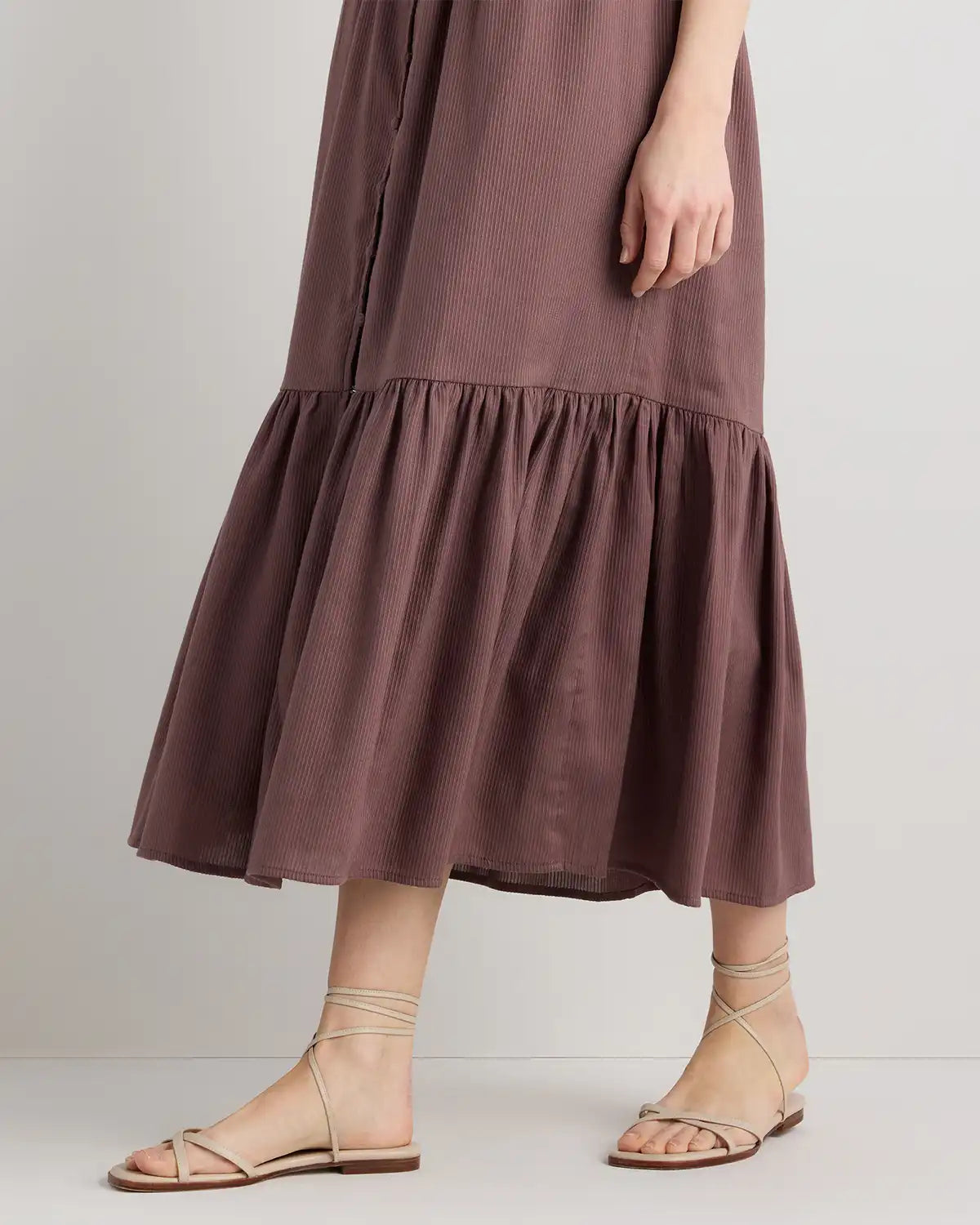 Organic Textured Cotton Smocked V-Neck Midi Dress