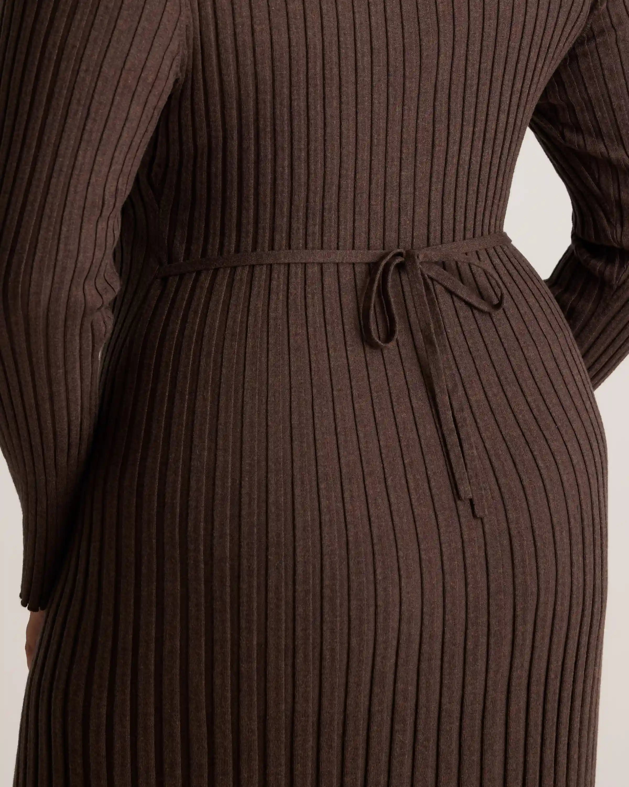 Cotton Cashmere Ribbed Long Sleeve Crew Midi Dress
