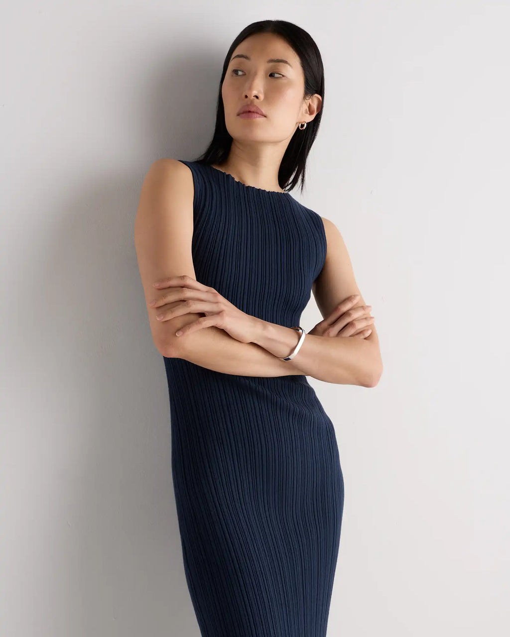 Cotton Cashmere Ribbed Sleeveless Midi Dress