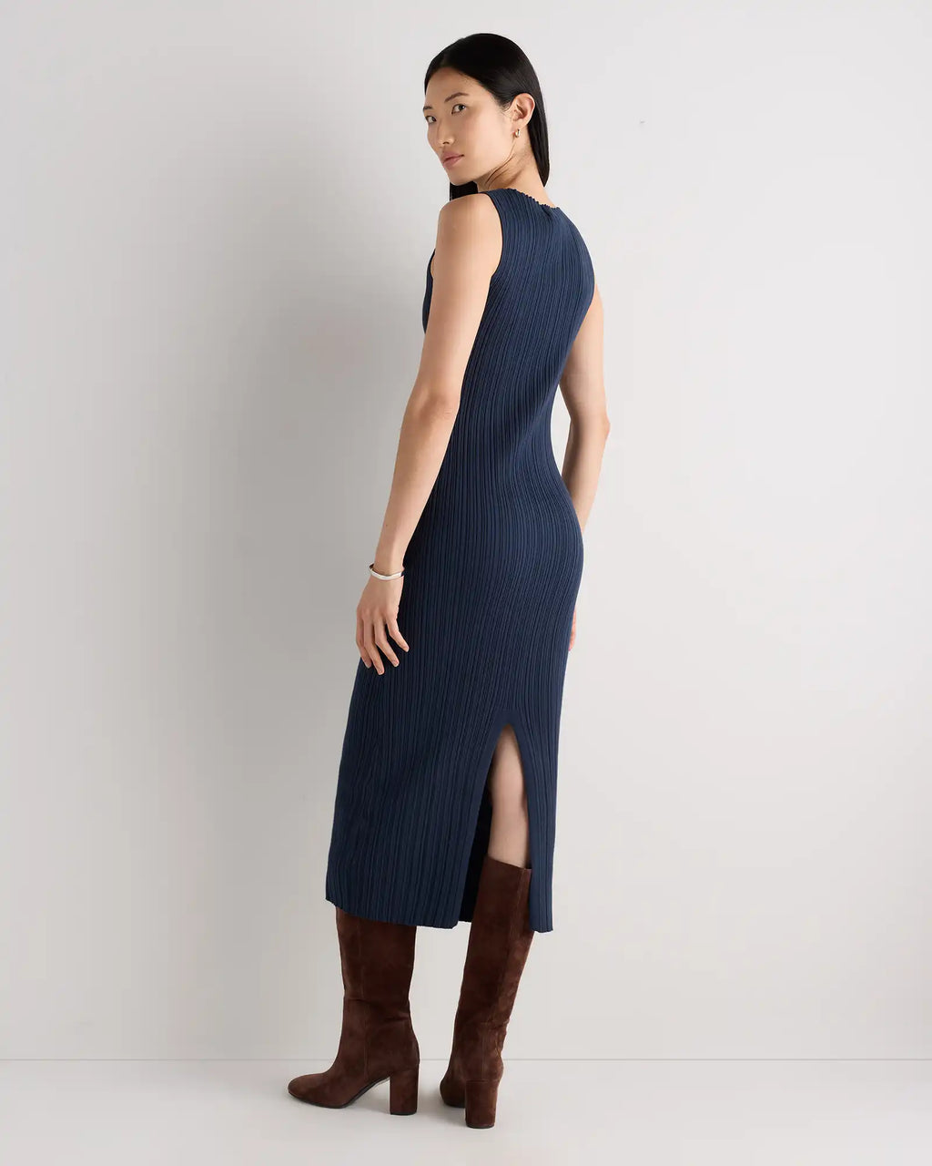 Cotton Cashmere Ribbed Sleeveless Midi Dress