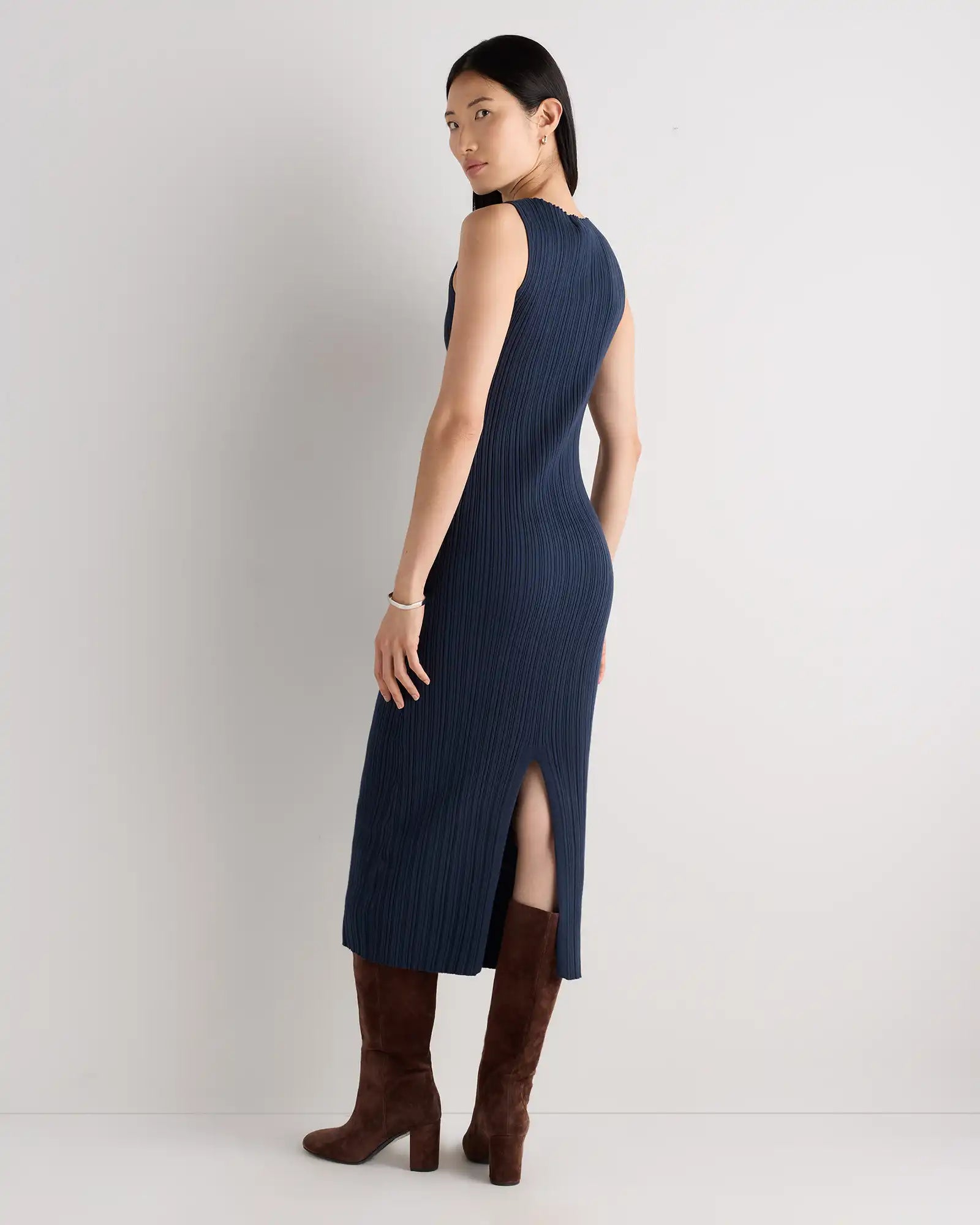 Cotton Cashmere Ribbed Sleeveless Midi Dress