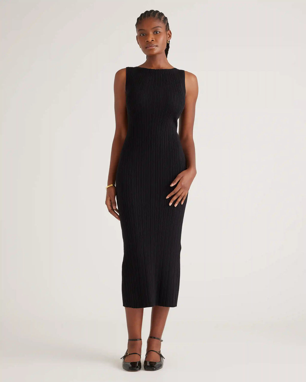 Cotton Cashmere Ribbed Sleeveless Midi Dress
