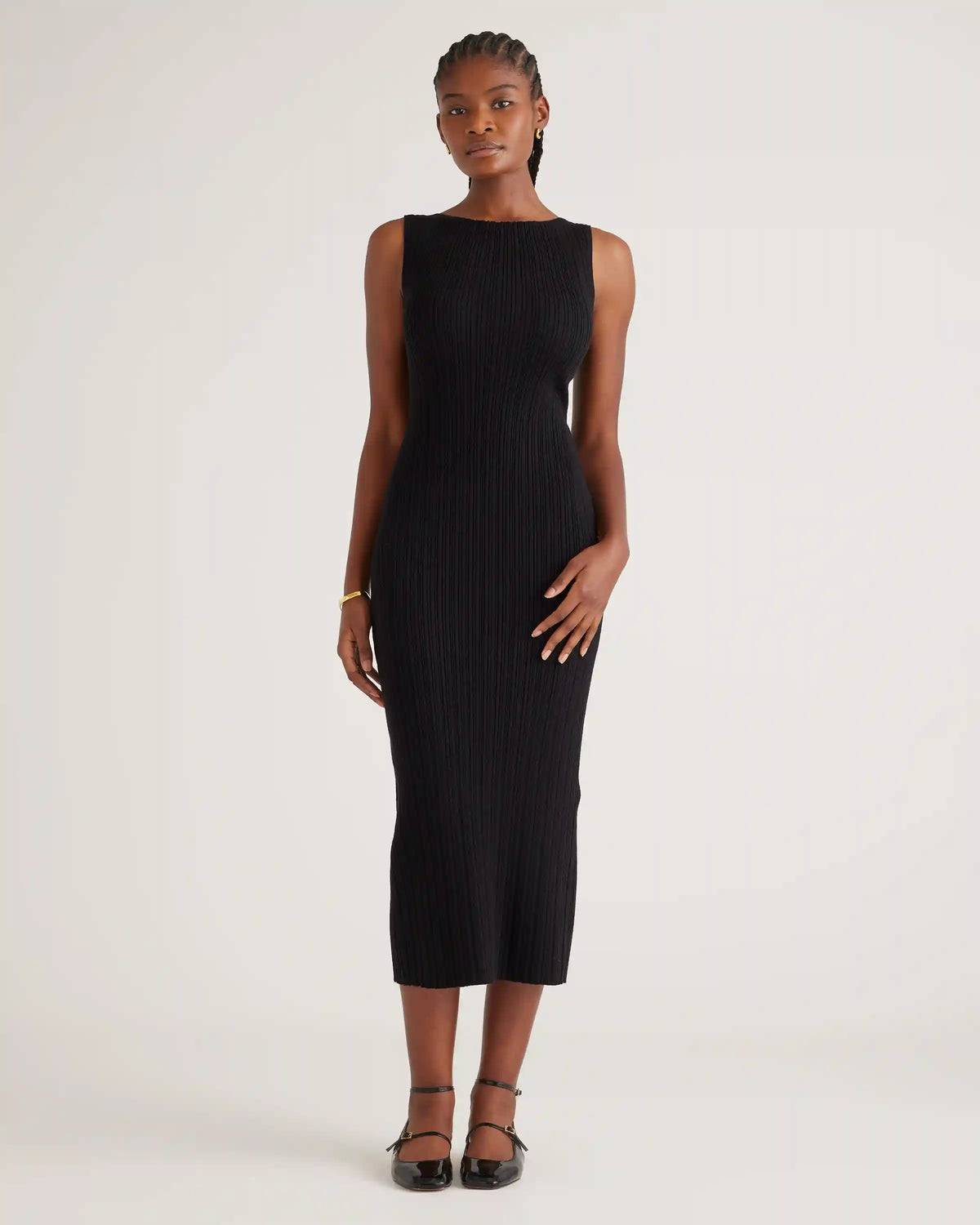 Cotton Cashmere Ribbed Sleeveless Midi Dress