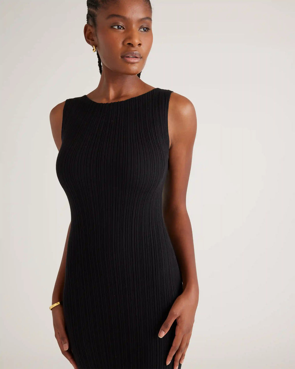 Cotton Cashmere Ribbed Sleeveless Midi Dress