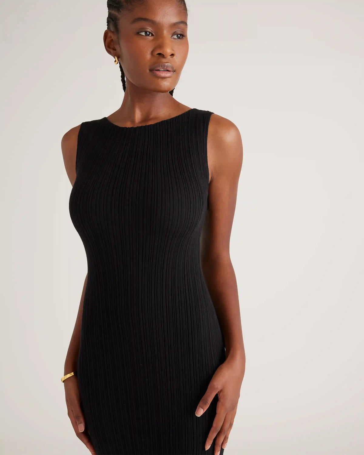 Cotton Cashmere Ribbed Sleeveless Midi Dress