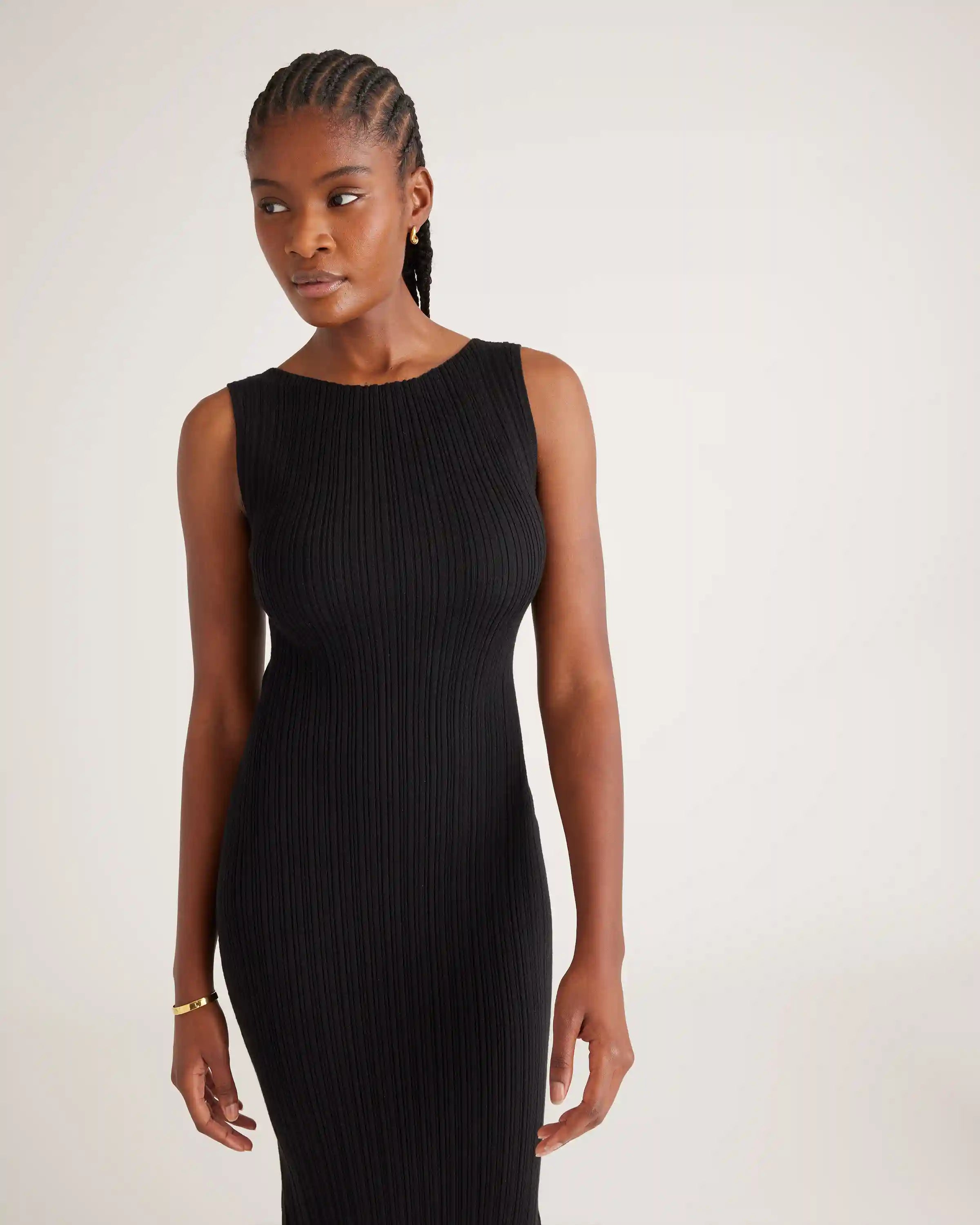 Cotton Cashmere Ribbed Sleeveless Midi Dress