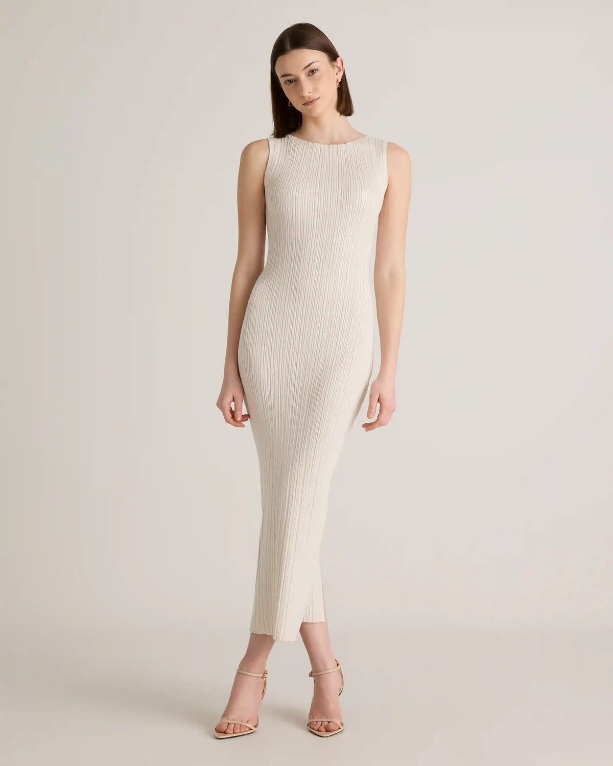 Cotton Cashmere Ribbed Sleeveless Midi Dress