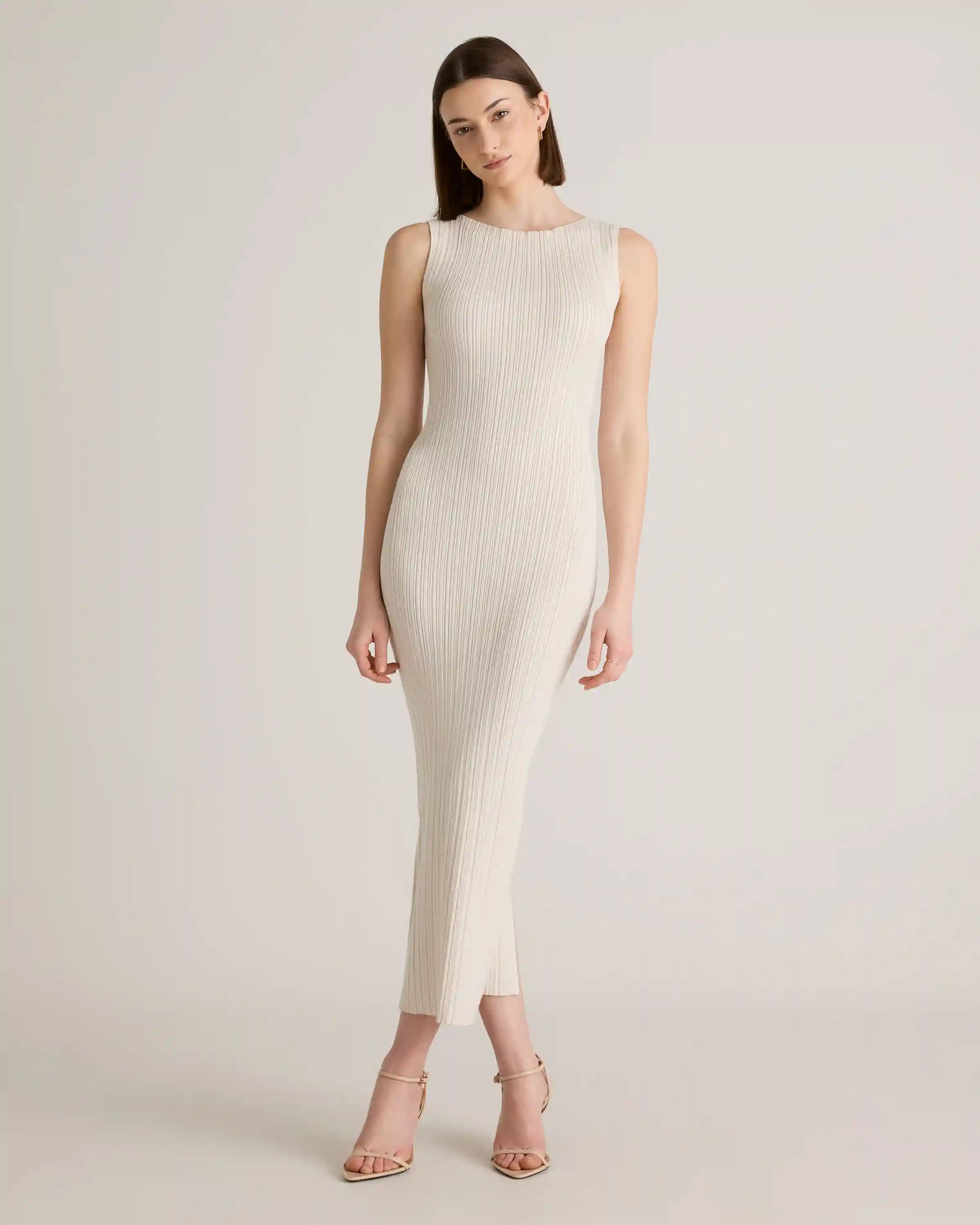 Cotton Cashmere Ribbed Sleeveless Midi Dress